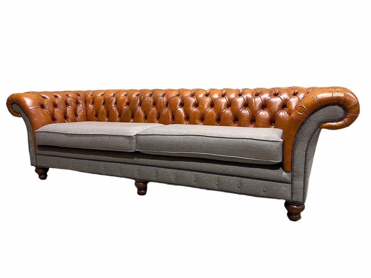 JVmoebel Sofa Klassische Chesterfield Couch 4-Sitzer Textil Sofa Leder Design, Made In Europe