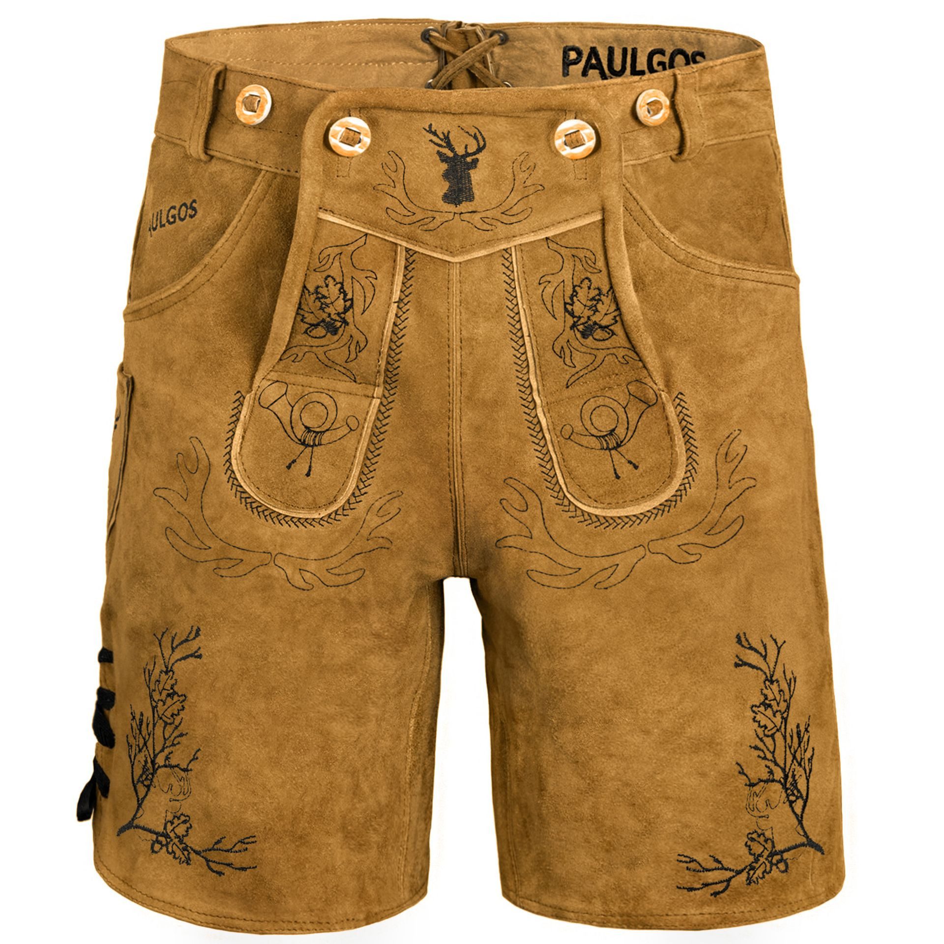 PAULGOS Trachtenhose Herren Lederhose Kurz mit Trägern 100% Echtleder - HK3