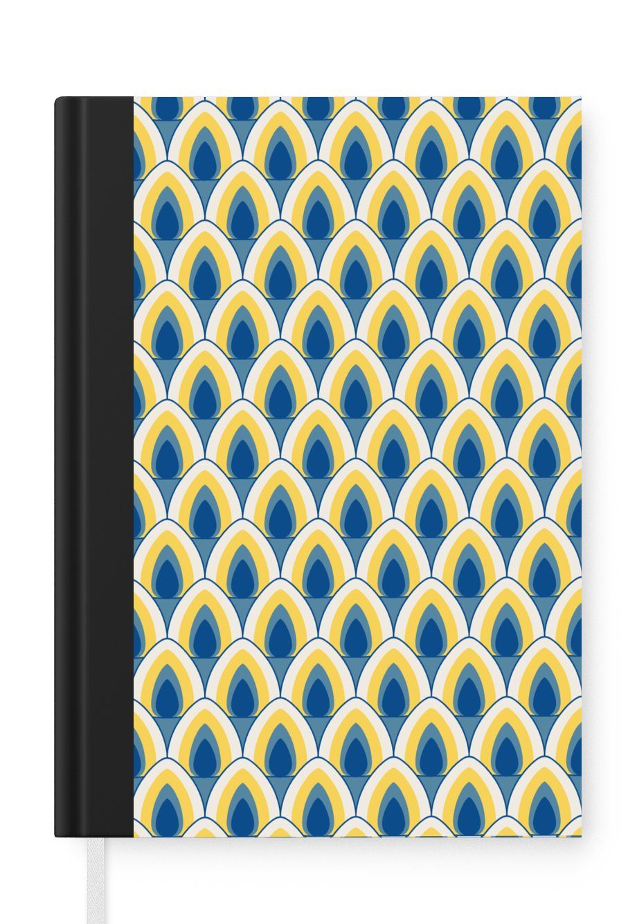 MuchoWow Notizbuch Design - Muster - Retro - Gelb - Blau, Journal, Merkzettel, Tagebuch, Notizheft, A5, 98 Seiten, Haushaltsbuch