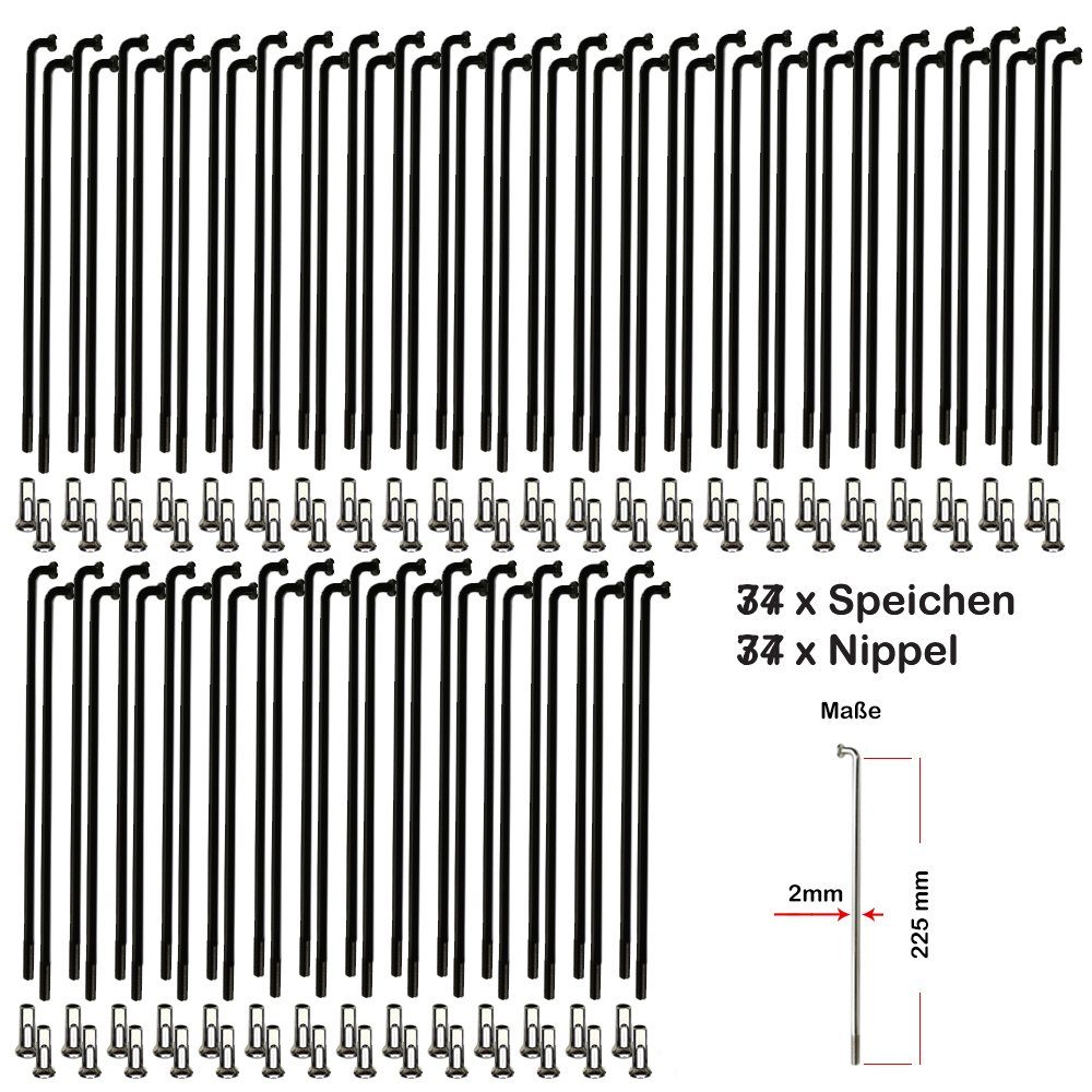 Büchel Fahrrad-Laufrad 74 Stück Speichen 225mm Spokes schwarz VERZINKT