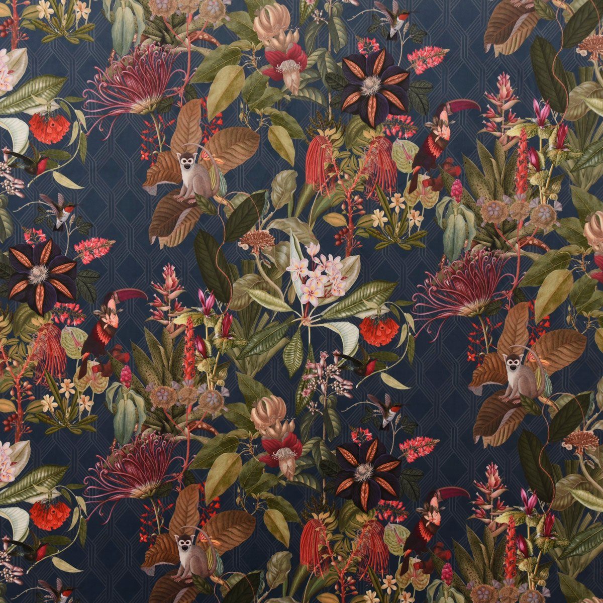 SCHÖNER LEBEN. Stoff Samtstoff Meterware Dekostoff Velvet Samt Dschungel Botanic blau 145cm, pflegeleicht – Bild 3 von 5