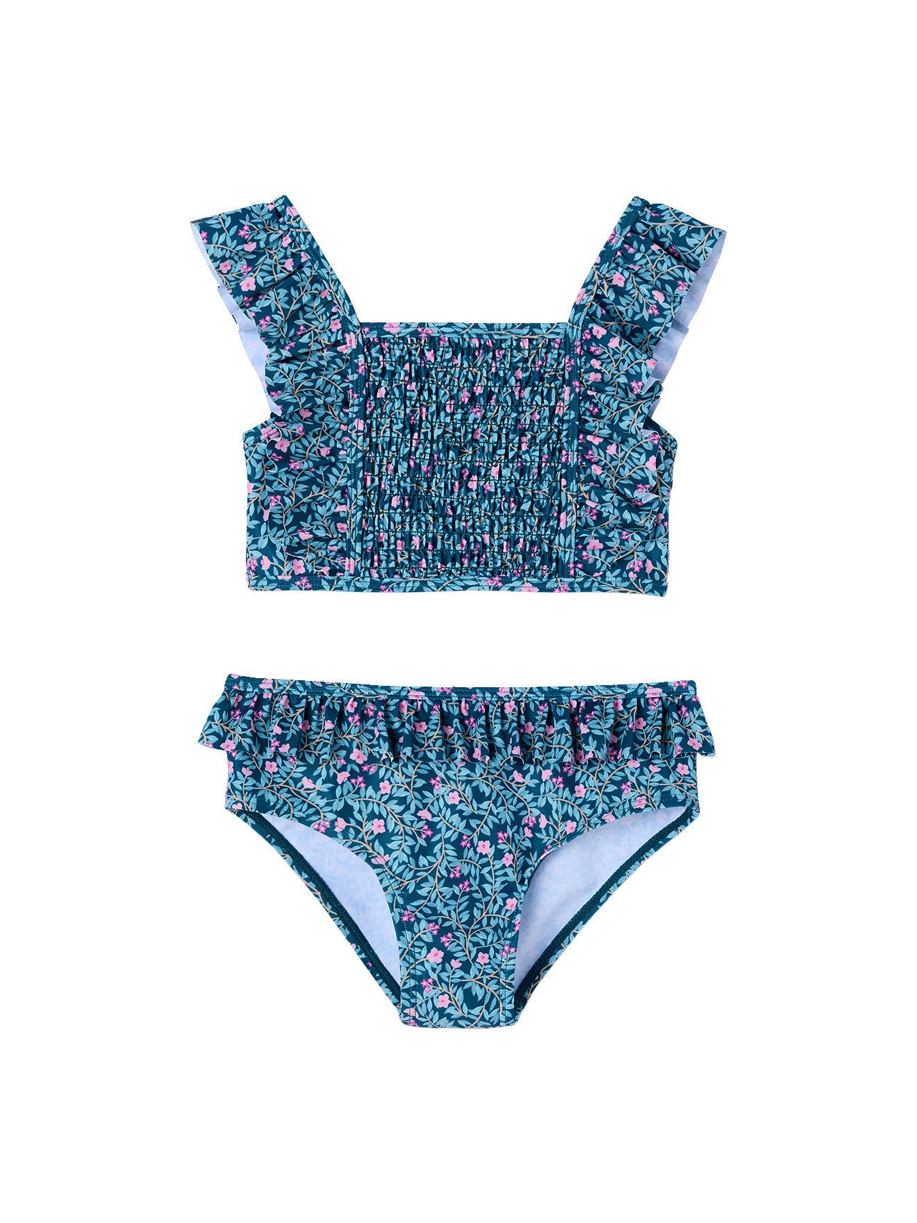 vertbaudet Badeanzug Bikini mit Volants und Blümchen Mädchen