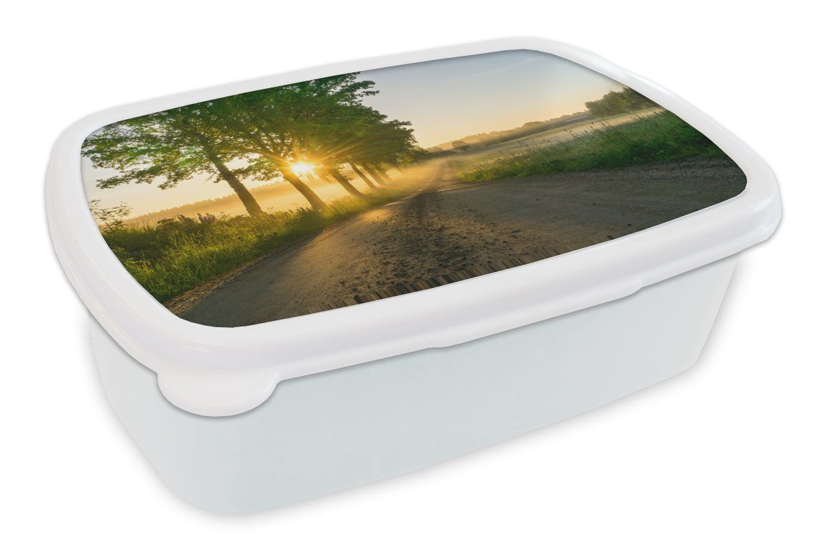 MuchoWow Lunchbox Jungs für Bäume, Erwachsene, Mädchen die Brotbox durch und Kinder Sonnenaufgang weiß für Brotdose, (2-tlg), und Kunststoff