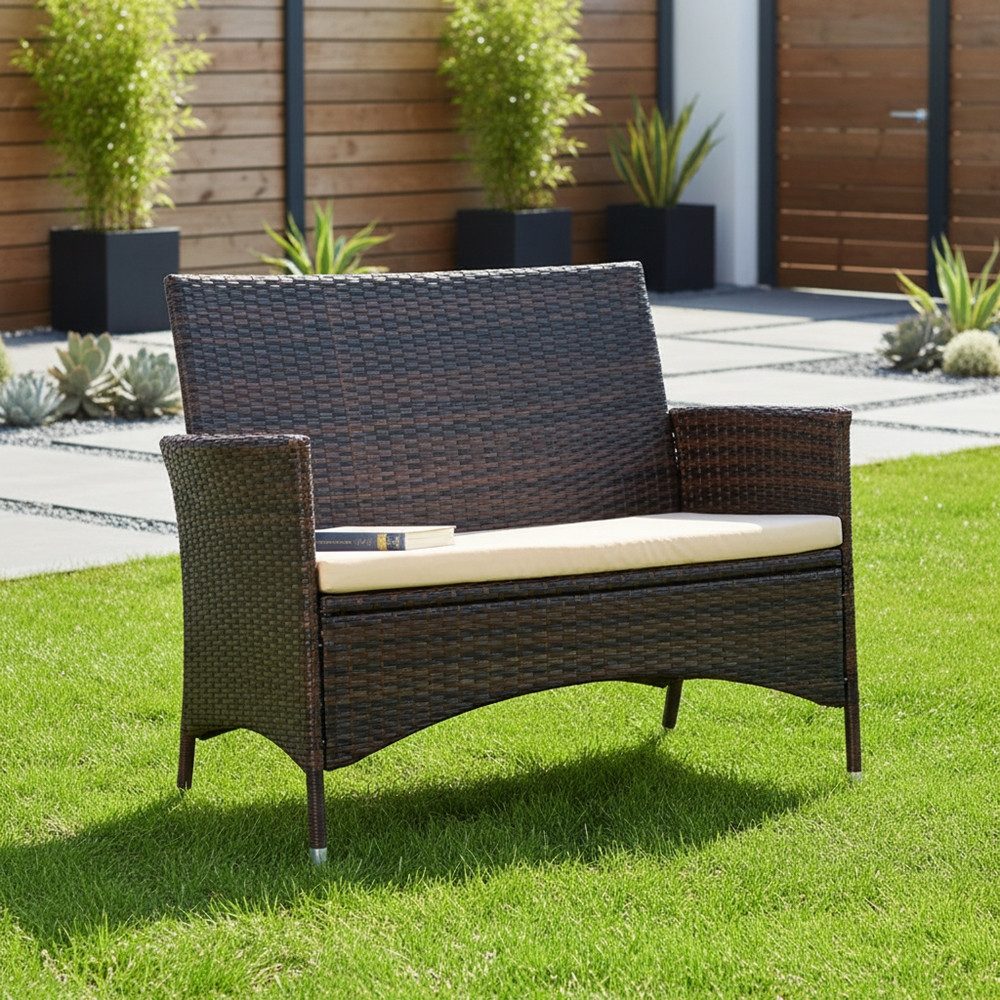 Mucola Gartenbank Gartenbank Sitzbank Polyrattan Schwarz Sitzpolster Balkon günstig online kaufen