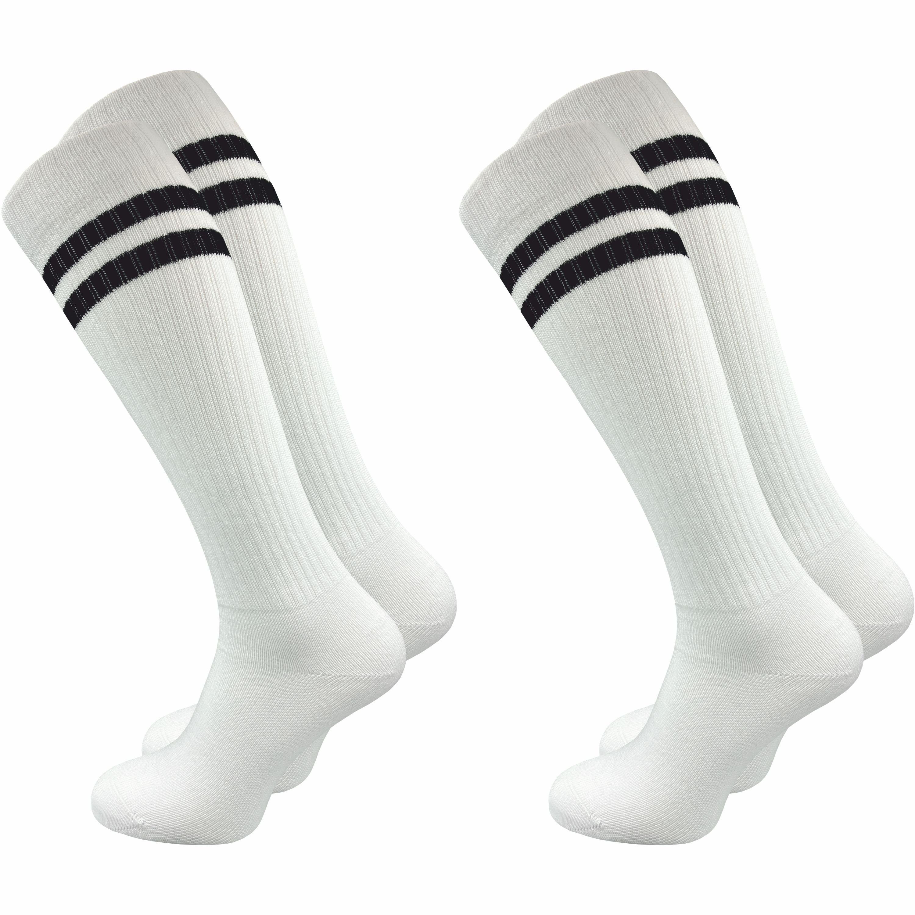 GAWILO Kniestrümpfe Retro für Herren mit stylischen Streifen - weiß &  schwarz - Baumwolle (2 Paar) Knielange Socken im sportlichen Look - auch  zum Wandern geeignet
