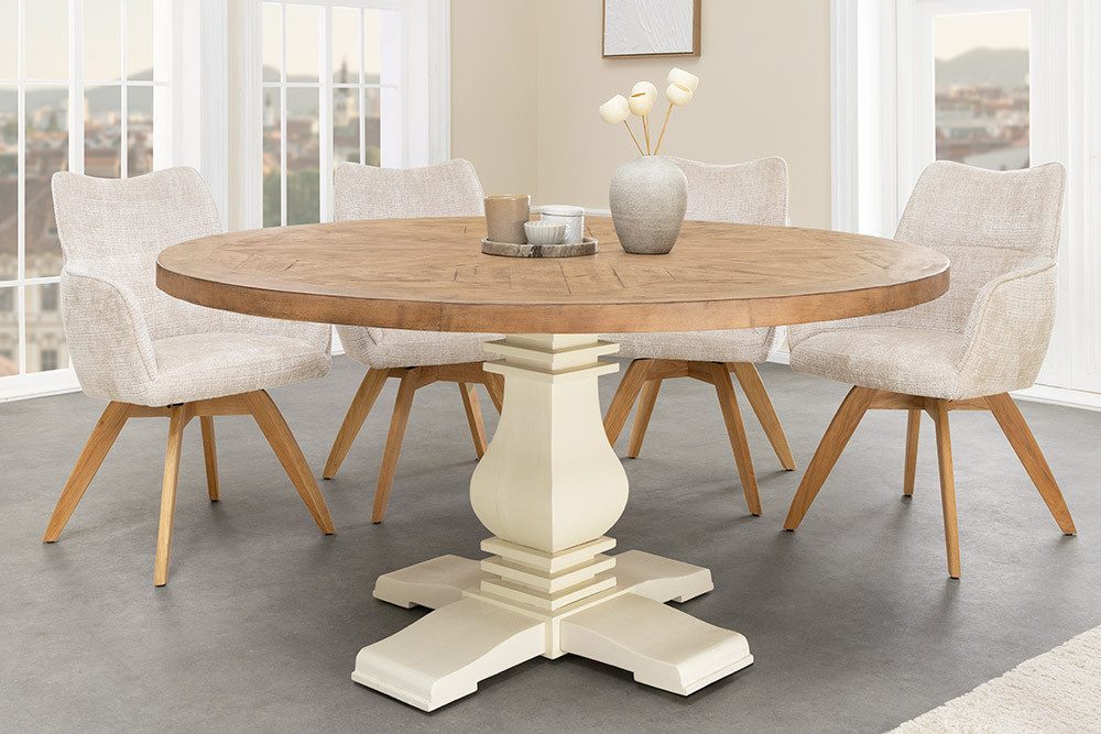 riess-ambiente Esstisch HAMPTONS 140cm hellbraun / creme - recycelte Pinie, Massivholz, rund (Einzelartikel, 1-St), Esstisch mit 6 Sitzplätzen - ideal für Küche, Wohn- und Esszimmer