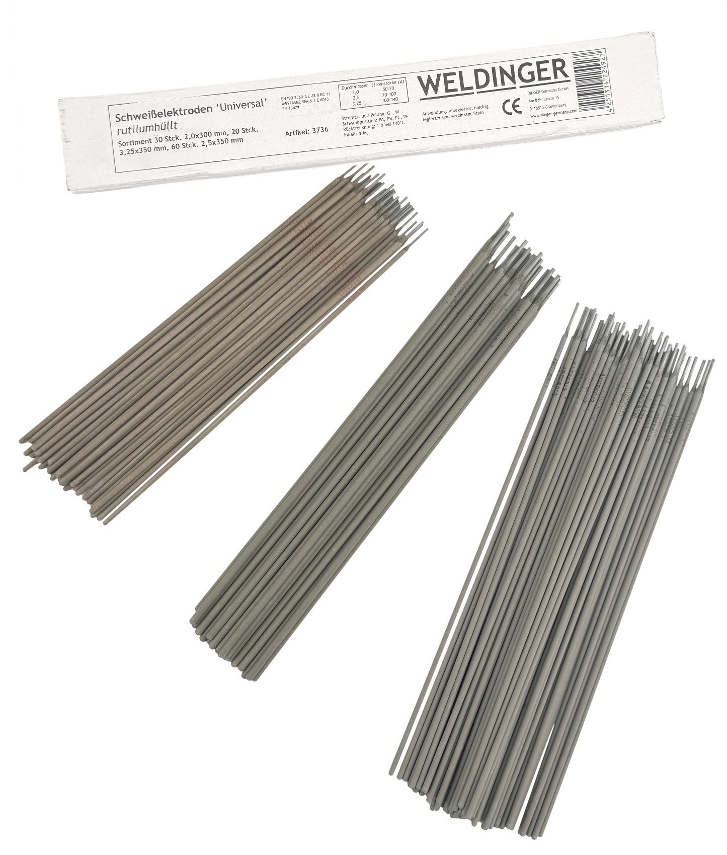 WELDINGER Stabelektroden Sortiment rutile MMA-Schweißelektroden 2,0/ 2,5/ 3,25 mm E 6013, (110St)
