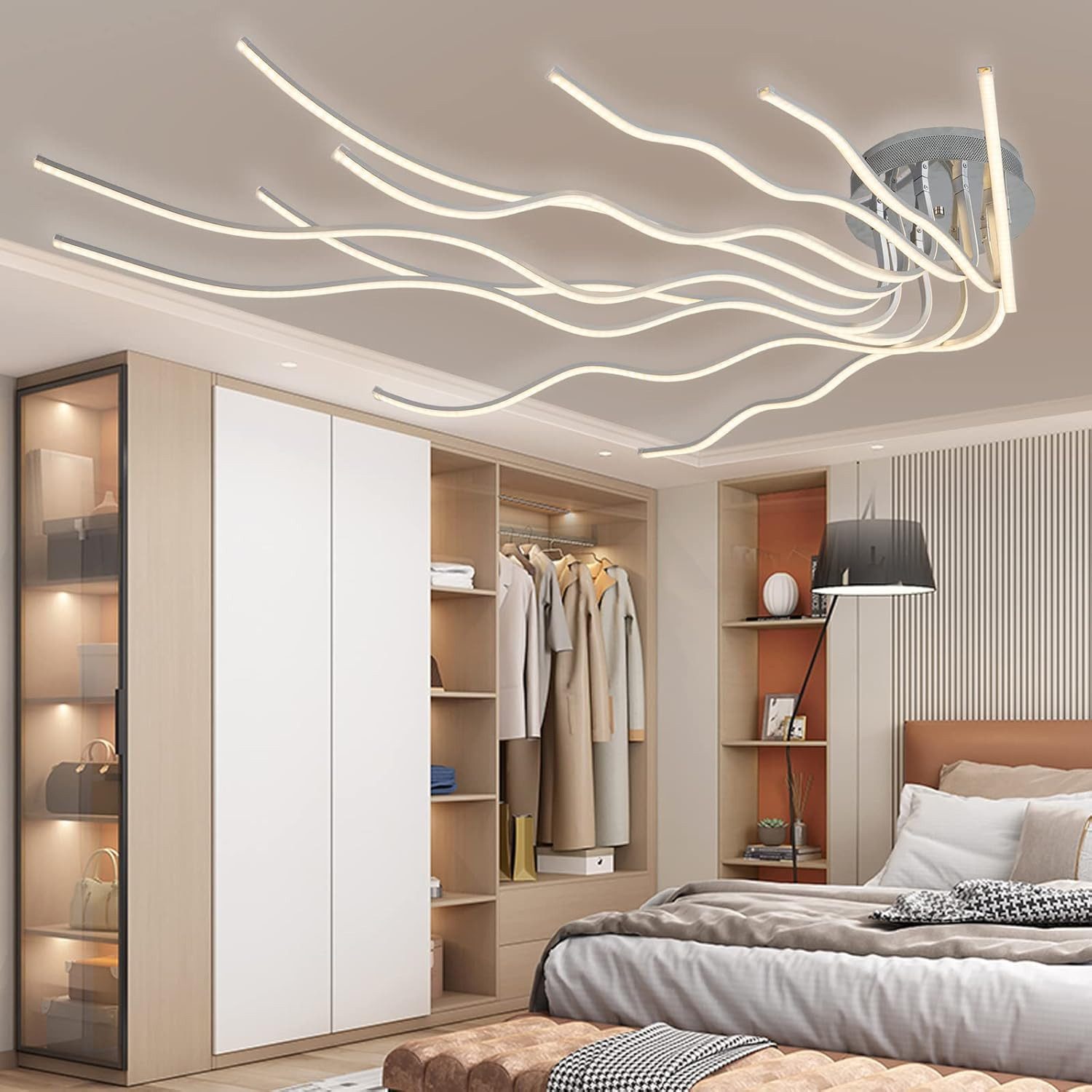RRBEST Deckenleuchte LED Modern Deckenleuchte LED Wohnzimmerlampe Deckenleuchten Dimmbar, mit Fernbedienung 10-Flammige Schlafzimmerlampe Aluminium Kronleuchter