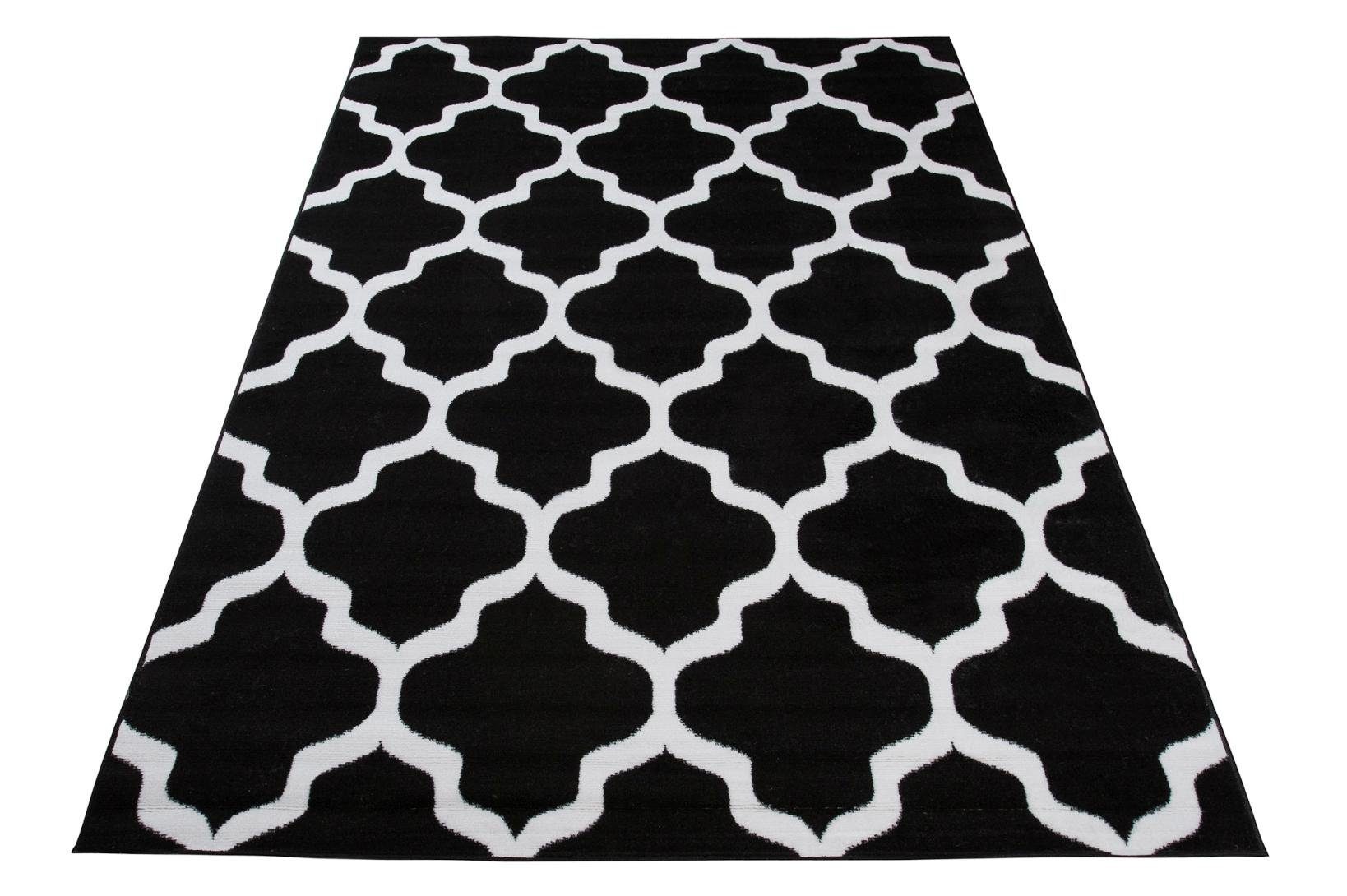 schwarz cm, 7 Geometrische Modern Muster - 140 Geeignet für mm, Teppich 70 Fußbodenheizung, Höhe Designteppich Mazovia, Kurzflor, x Kurzflor weiß