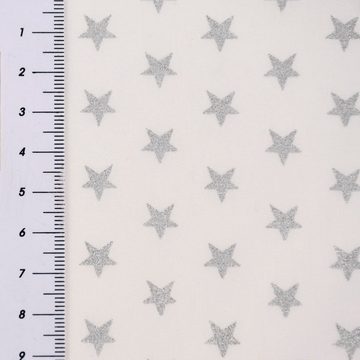 SCHÖNER LEBEN. Stoff Baumwollstoff Popeline Weihnachten große Sterne 9mm weiß silber 1,47m
