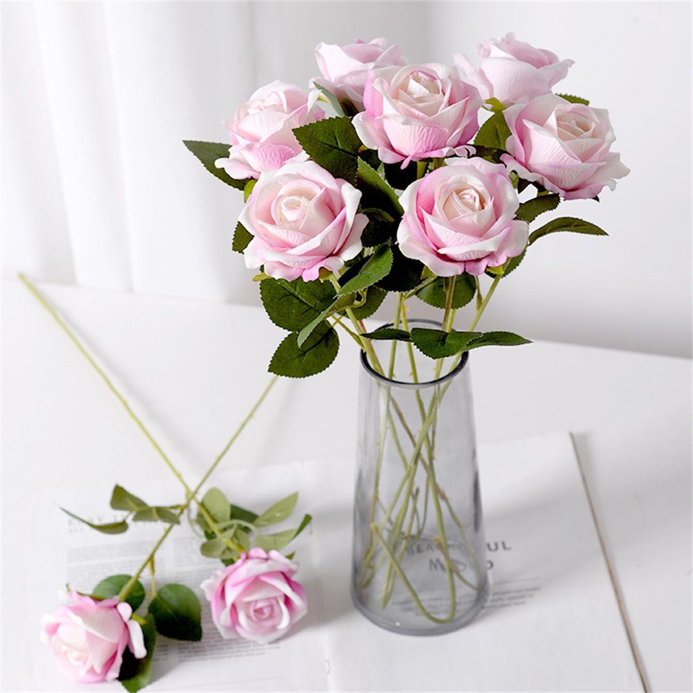 Kunstblumenstrauß Rose Künstliche Blume,Valentinstag Geschenk Hochzeit Dekoration Blume, Rouemi, 7Stück Rosa