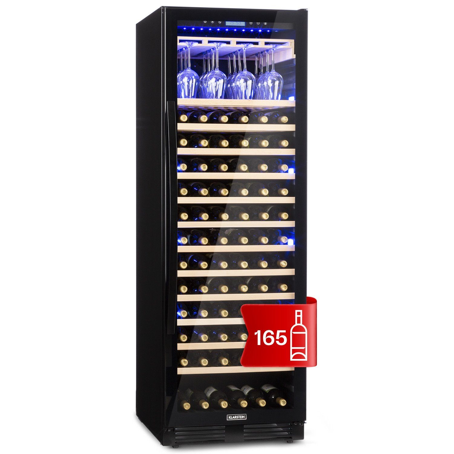 Klarstein Weinkühlschrank Vinovilla Grande 165 Built-In Uno 433L 165 Flaschen 5-20°C 44 dB Onyx, für 165 Standardflaschen á 0,75l,Wein Flaschenkühlschrank Weintemperierschrank Weinschrank Kühlschrank