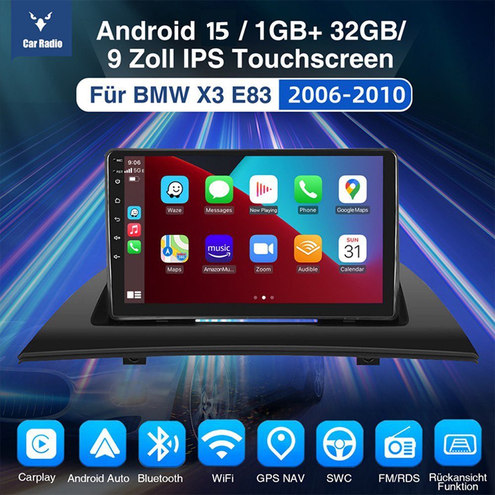 ESSGOO DAB+ Für BMW X3 E83 2004-2012 Android 15 Mit Carplay GPS Navi WIFI RDS Autoradio (RDS, 4+64GB(optional), FM, DAB+ (optional), SWC, Carplay Android Auto Bluetooth EQ USB GPS Navi WIFI Touchscreen)