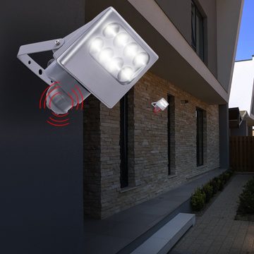 etc-shop Außen-Wandleuchte, LED-Leuchtmittel fest verbaut, Warmweiß, 2er LED Wand Leuchten Bewegungsmelder Garten Terrassen Strahler Lampen