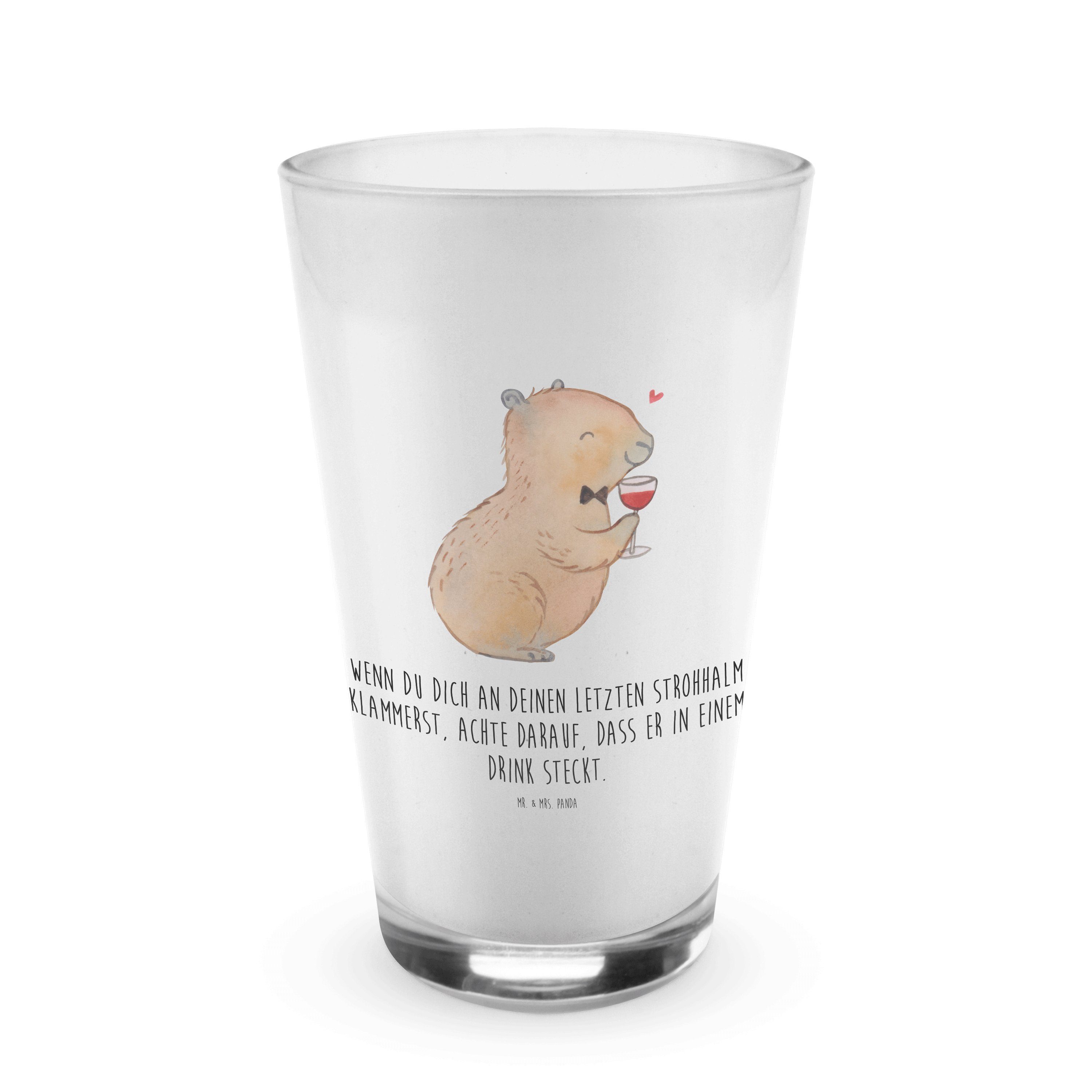 Mr. & Mrs. Panda Glas Capybara Wein - Transparent - Geschenk, Panda Handzeichnung, Cappucci, Premium Glas
