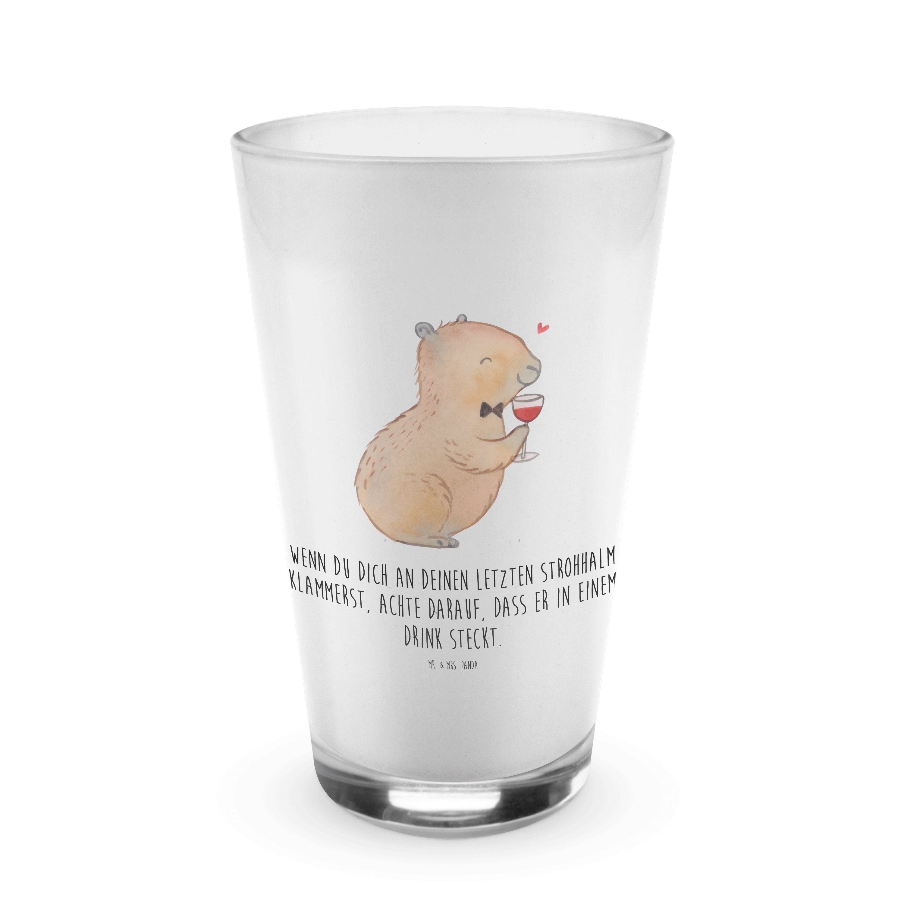 Glas Capybara Wein - Transparent - Geschenk, Panda Handzeichnung, Cappucci