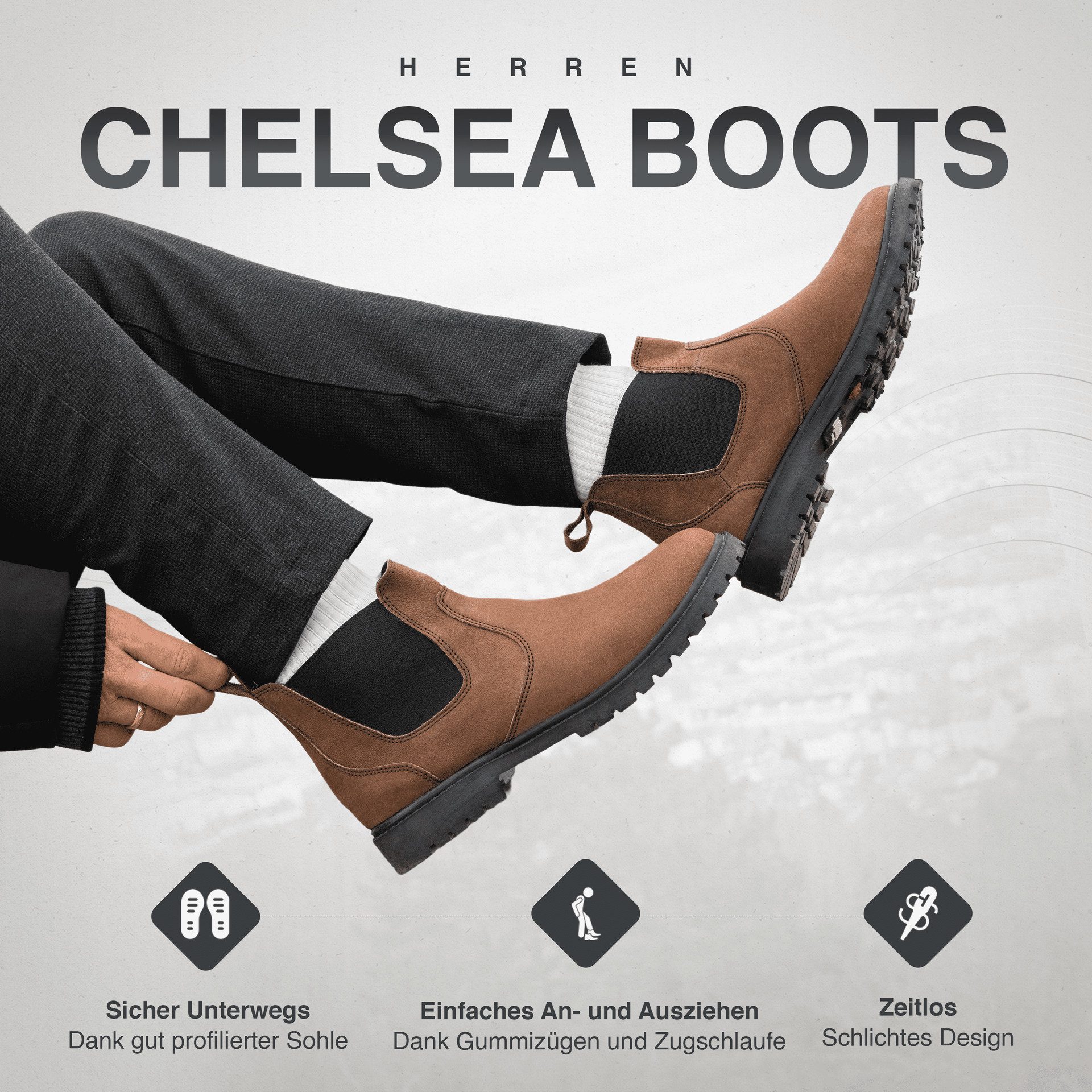 PAULGOS Herren Chelsea Boots, Stiefeletten Größe 39-47 in 3 Farben Chelseaboots