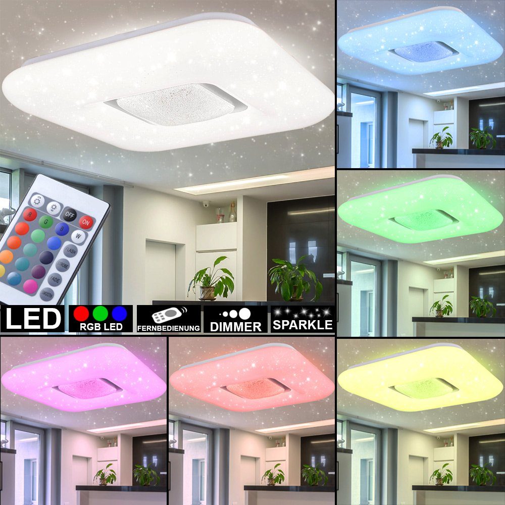 etc-shop LED Deckenleuchte, LED-Leuchtmittel fest verbaut, Warmweiß, Farbwechsel, RGB LED Decken Leuchte Sternen Effekt FERNBEDIENUNG Kristall Lampe