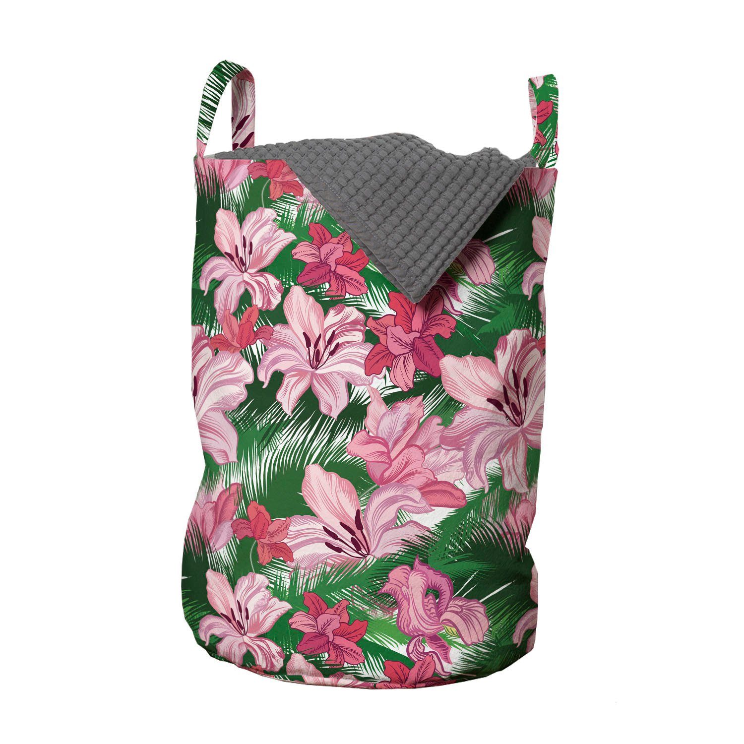 Abakuhaus Wäschesäckchen Wäschekorb mit Griffen Kordelzugverschluss für Waschsalons, Urwald Hawaii-Frühlings-Blüten