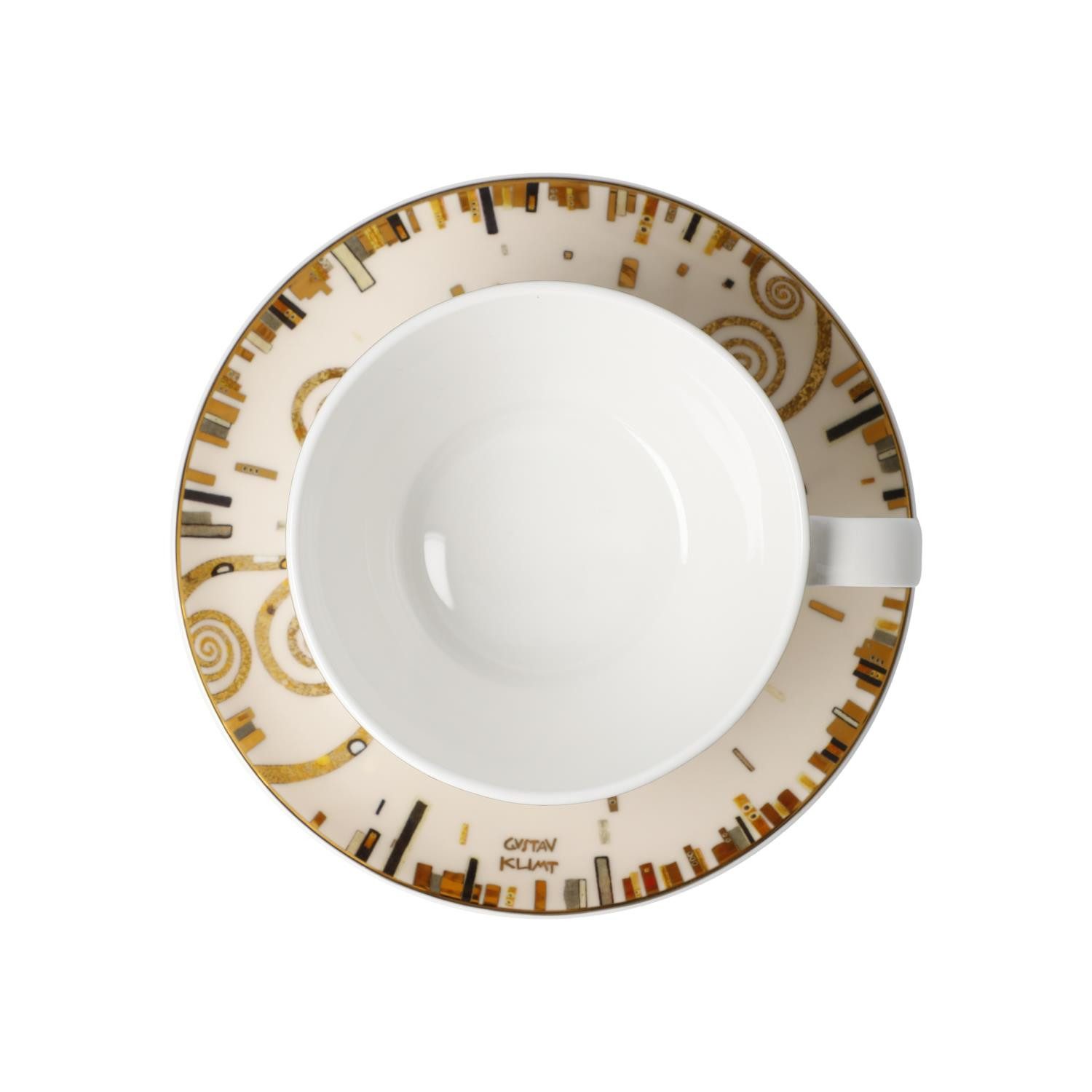 Goebel Tasse Gustav Klimt, Porzellan, Echtgolddekor, Gold, Der Kuss, H: 7cm
