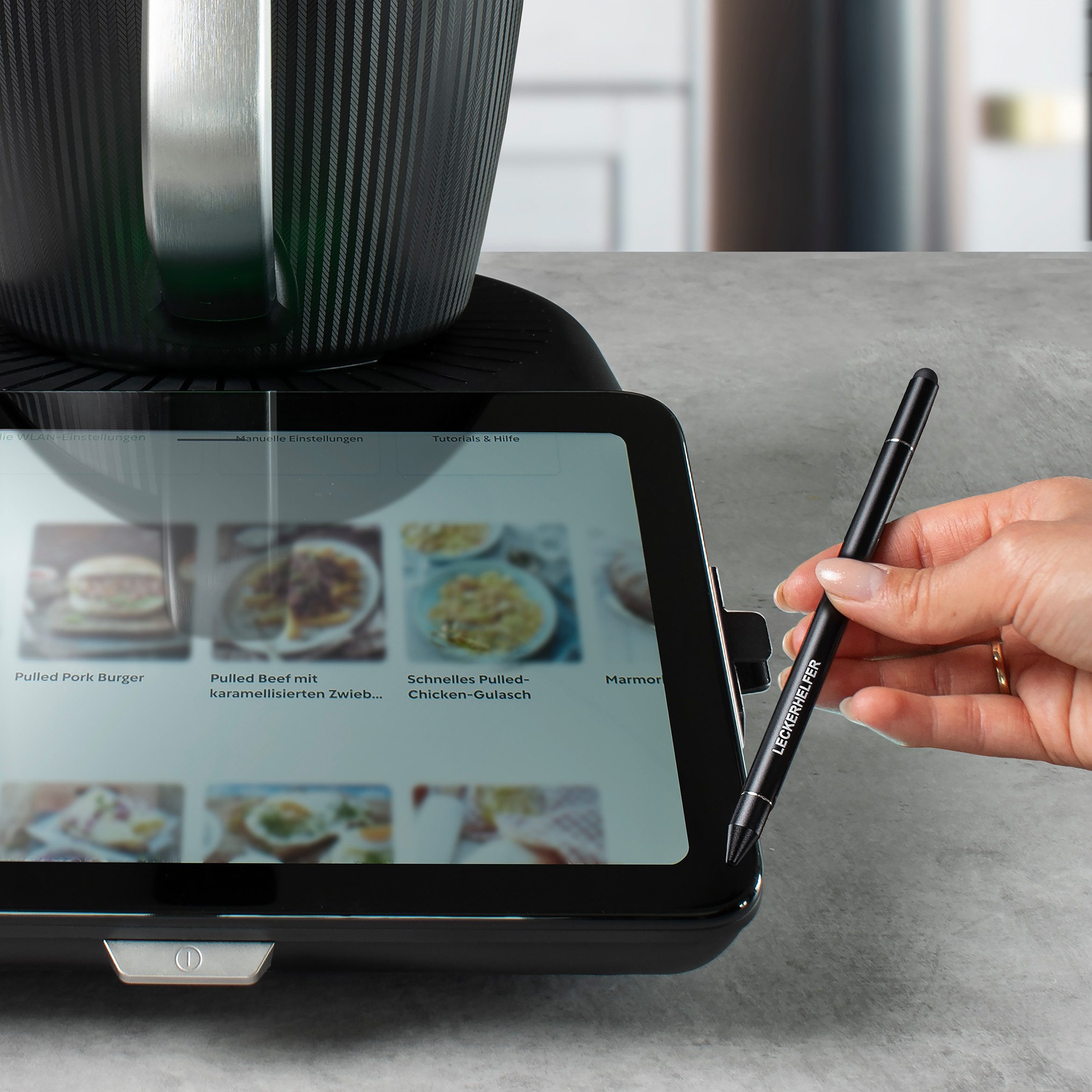 Leckerhelfer - automatisch Lecker Küchenmaschinen Zubehör-Set TouchPRO – Stift+Halterung passend für Thermomix TM7 Display schwarz