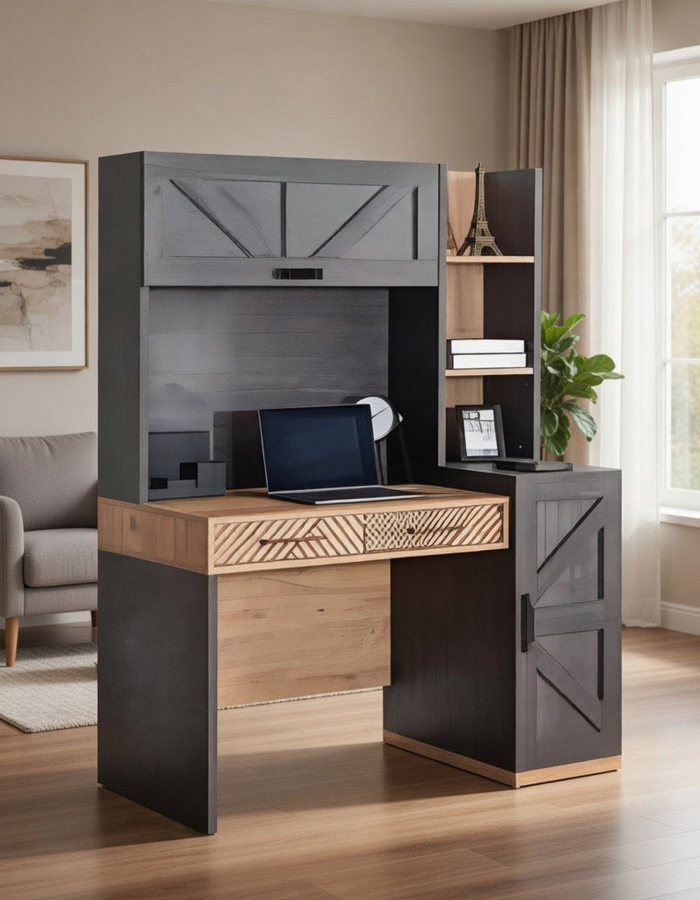 Xlmoebel Etagenbett Holz Computertisch mit praktischen Regalen und Schubladen, Made in Europa