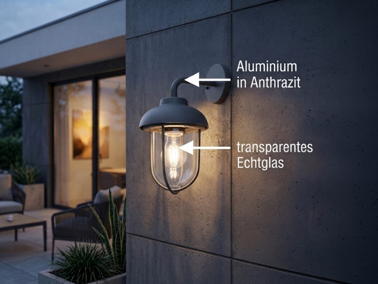 TRIO Leuchten LED Außen-Wandleuchte Aluminium Anthrazit & Glas, Höhe 33cm, LED wechselbar, warmweiß, Haus-Wand Außenleuchte zur Fassadenbeleuchtung inkl. E27 LED