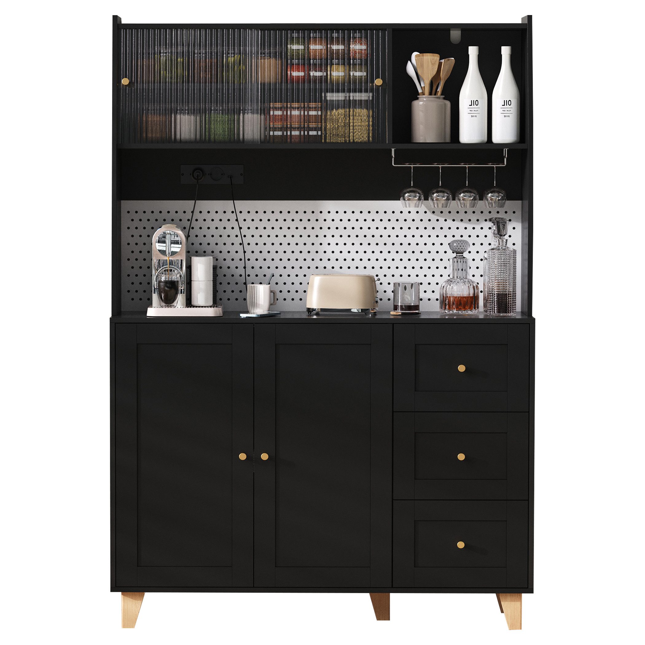 Buffet Vielseitiges Küchenbuffet mit Weinglashalter, Ladefunktion, Stecktafel