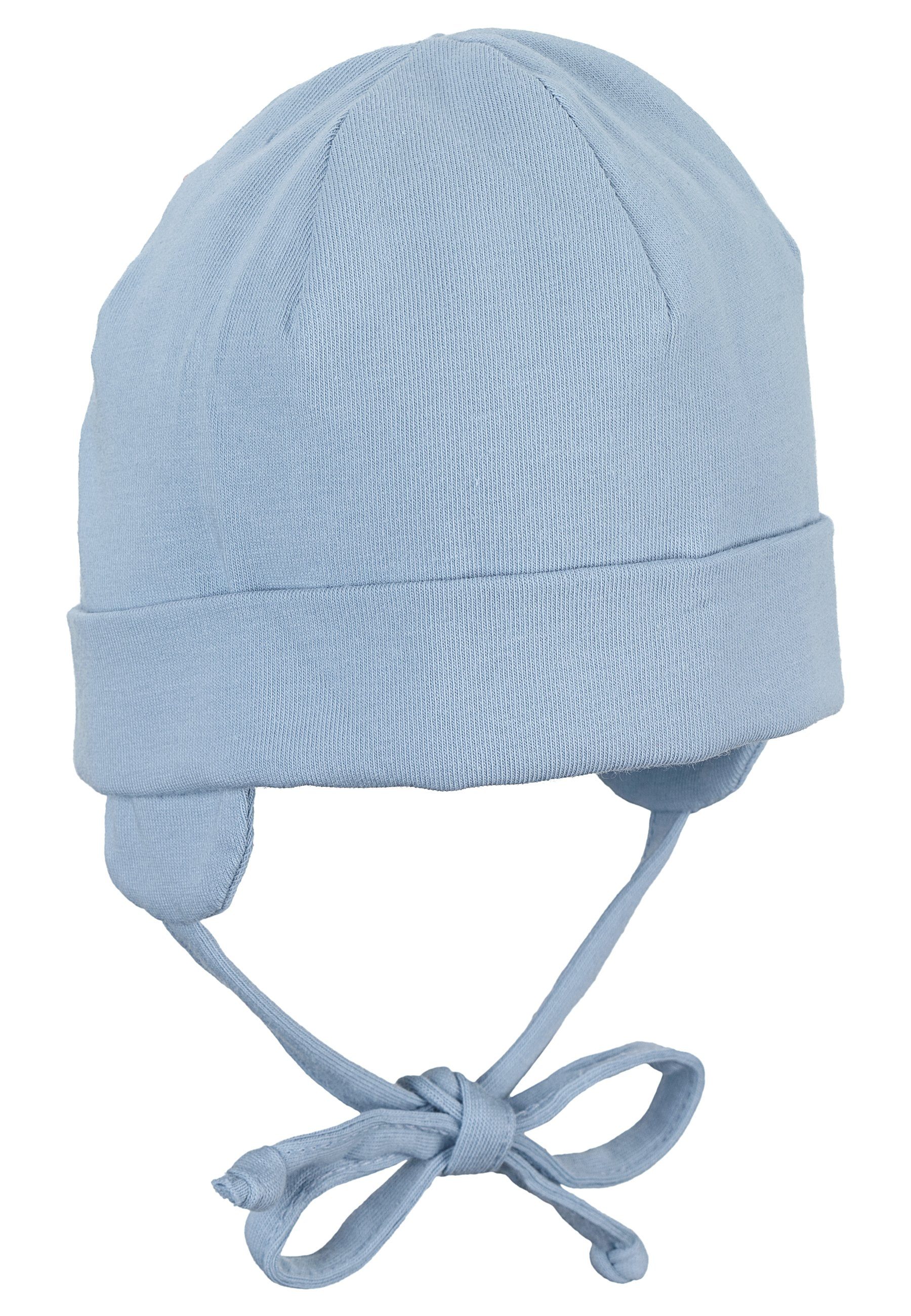 Mütze tragbar Schlupfmütze aus Babymütze mit ohne Bindeband Baumwolle nachhaltiger (1-St., und Umschlag) OCS mit Beanie Ringeln Sterntaler® hellblau mit Kinder
