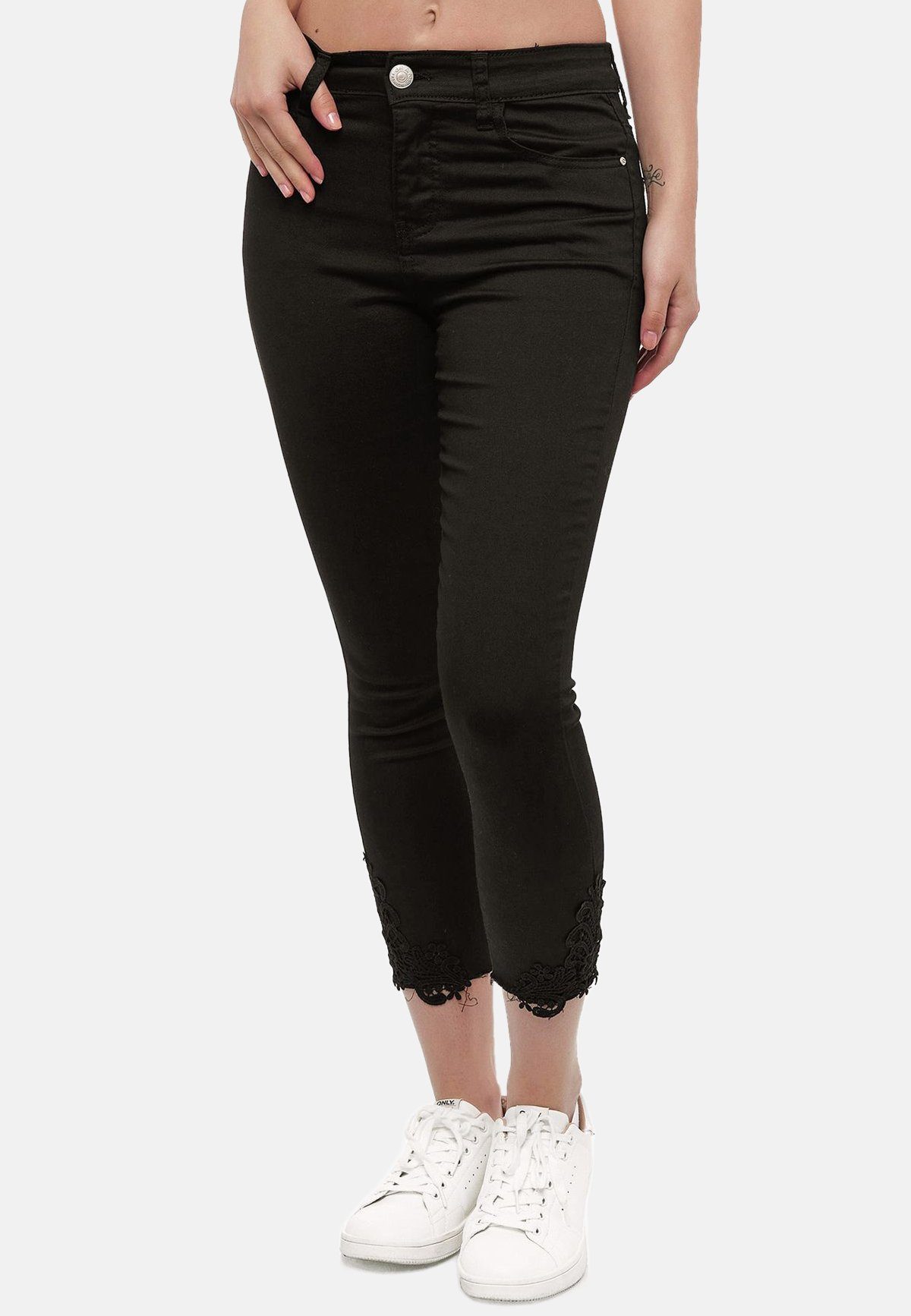 MiSS RJ Skinny-fit-Jeans Denim Jeans Stretch Leggings Hose Skinny Röhrenjeans Spitze (1-tlg) 3277 in Schwarz