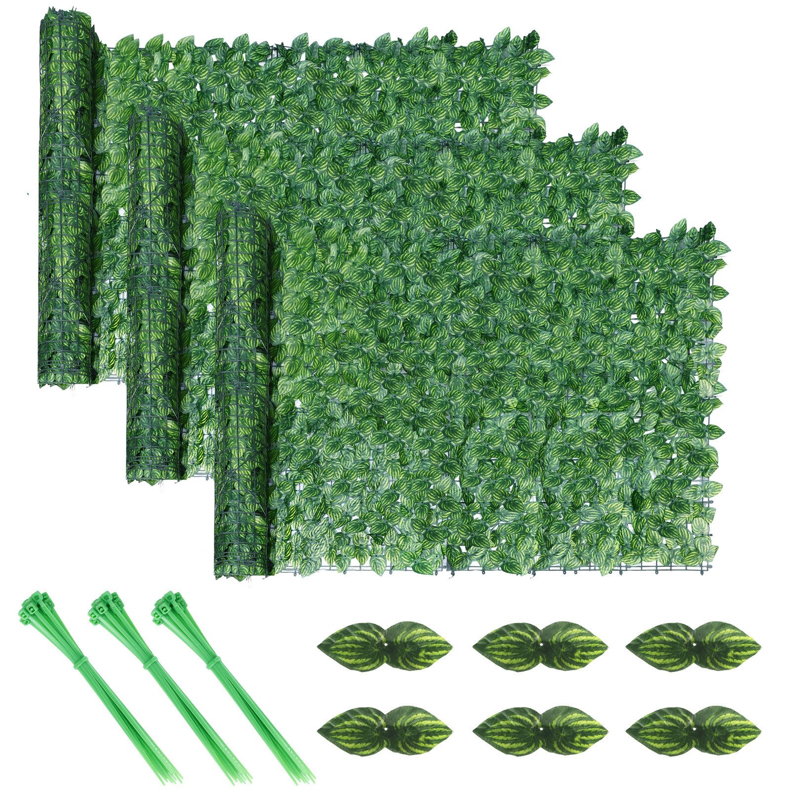 BlingBin Balkonsichtschutz Sichtschutzhecke Windschutz Efeu Sichtschutz Blätterzaun 1x3M (3er Set, 3-St., 300x100cm) Kunsthecken-Sichtschutz, für Balkon und Terrasse
