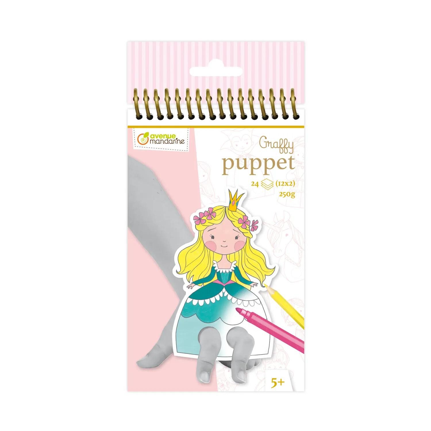 Avenue Mandarine Malvorlage 5x Graffy Puppet, Prinz und Prinzessin - Blau GY008O, Ausmalbuch