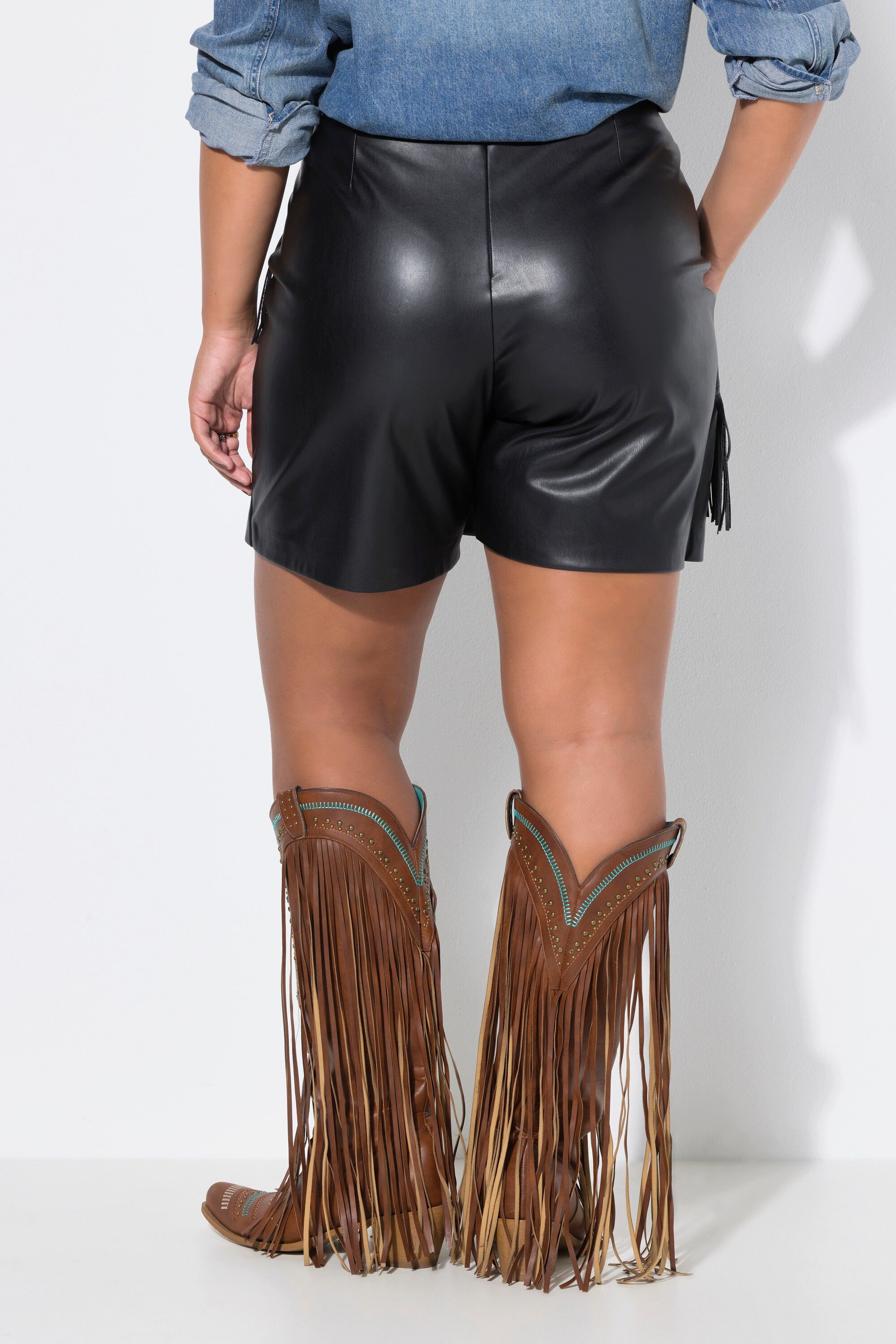 Studio Untold Bermudas Skort wide Legs Nappa-Fakeleder Fransen