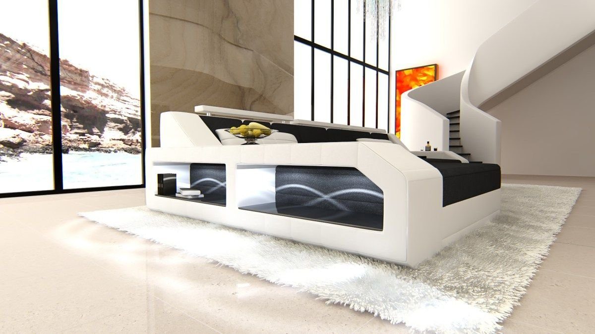 Designersofa Ecksofa Dreams LED, Couch Arezzo Stoffsofa, Sofa Stoff Schwarz-Weiss C33 wahlweise L Schlafsofa, mit Form als Couch Bettfunktion Sofa mit