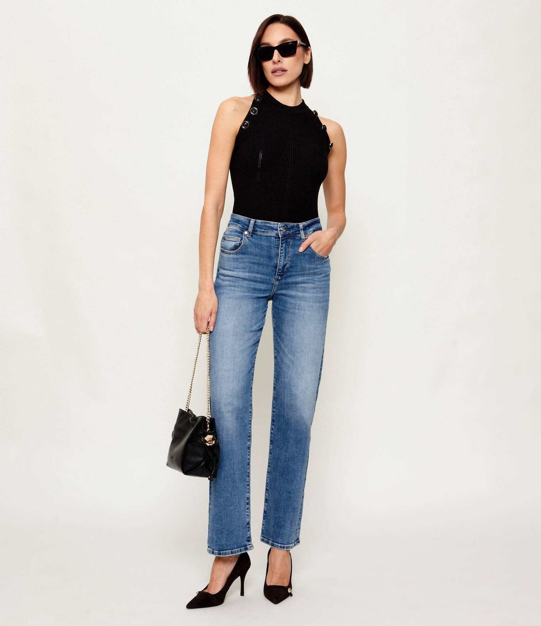 Liu Jo Stoffhose - Damen Straight Jeans - Regular Fit Jeans mit Stretch - klassische De