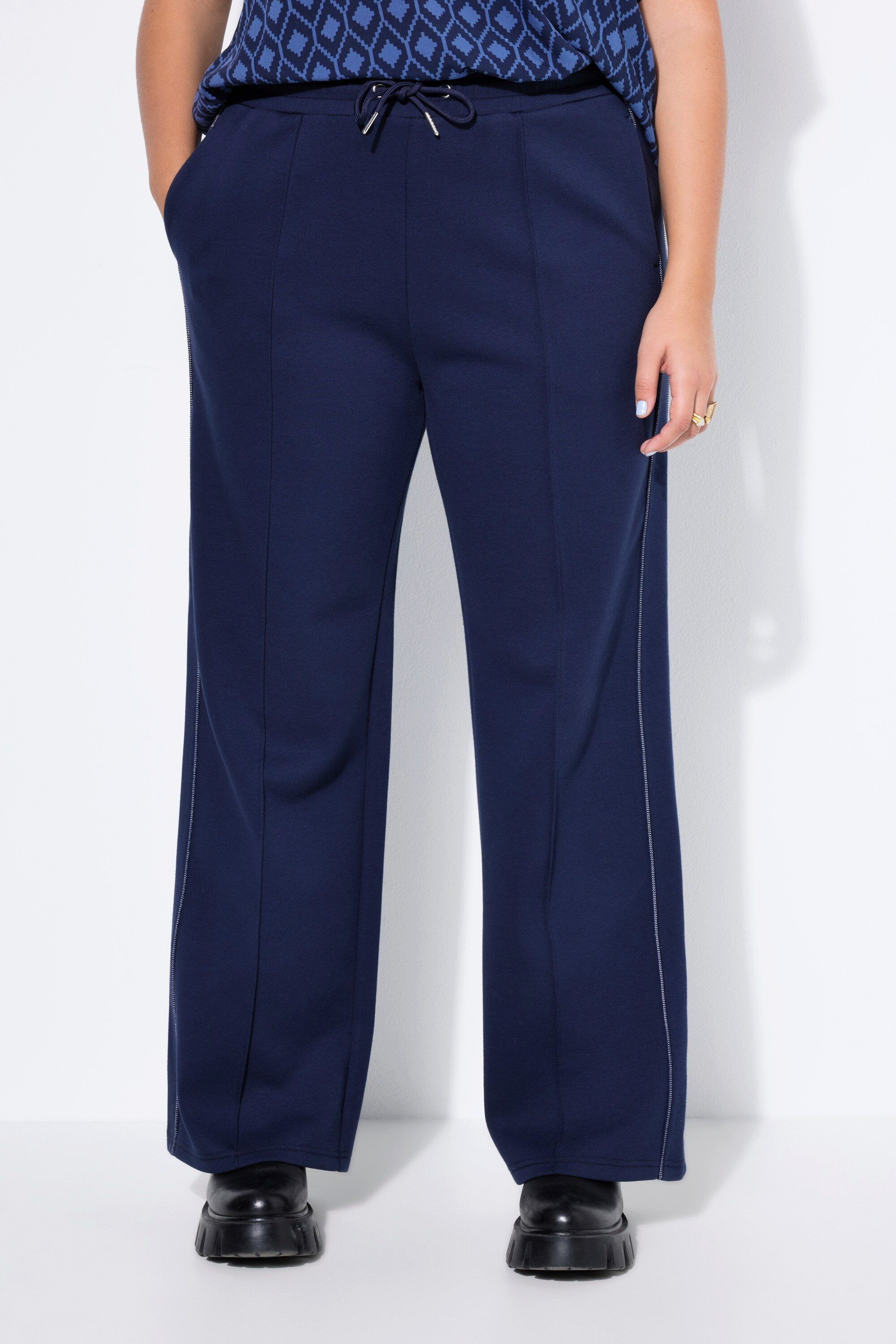 Studio Untold Funktionshose Trainingshose Wide Legs Paspel-Streifen High Waist