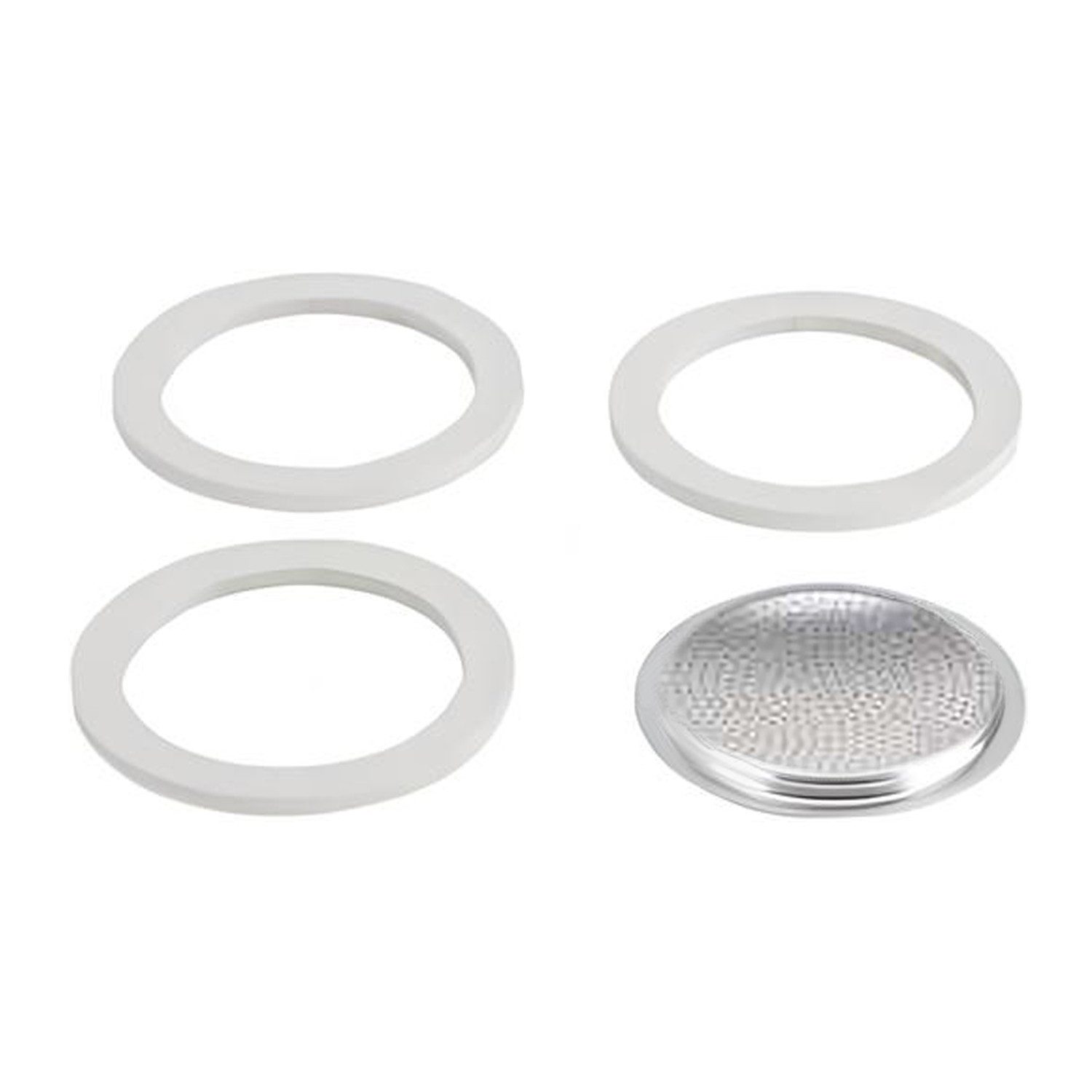 BIALETTI Dichtungsring Dichtung Set 3 Stk + 1 Filtersieb 0800034, für Moka Express 6 Tassen Espressokocher