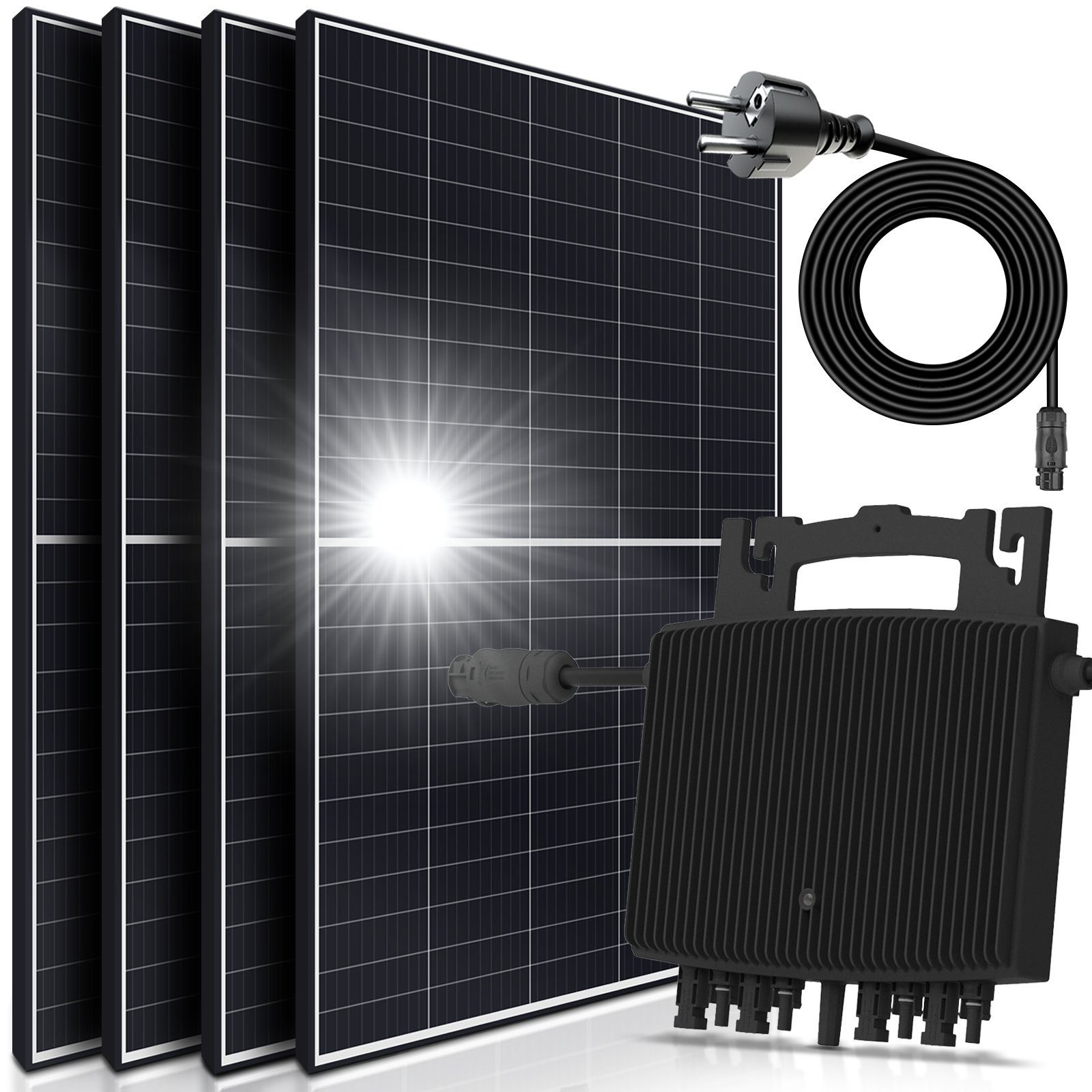 SUNNIVA Solaranlage 1660/1800W Balkonkraftwerk, 1800,00 W, Monokristallin, (E-Star 1800W Micro-Wechselrichter HERF Wifi Upgradebar Drosselbar, 4x 415W Solarmodule, Solaranlage mit 5m Anschlusskabel, Solarkabel, Photovoltaikanlage), Balkon Mini-PV Anlage genehmigungsfrei Inverter, Solarpanel Solarmodul