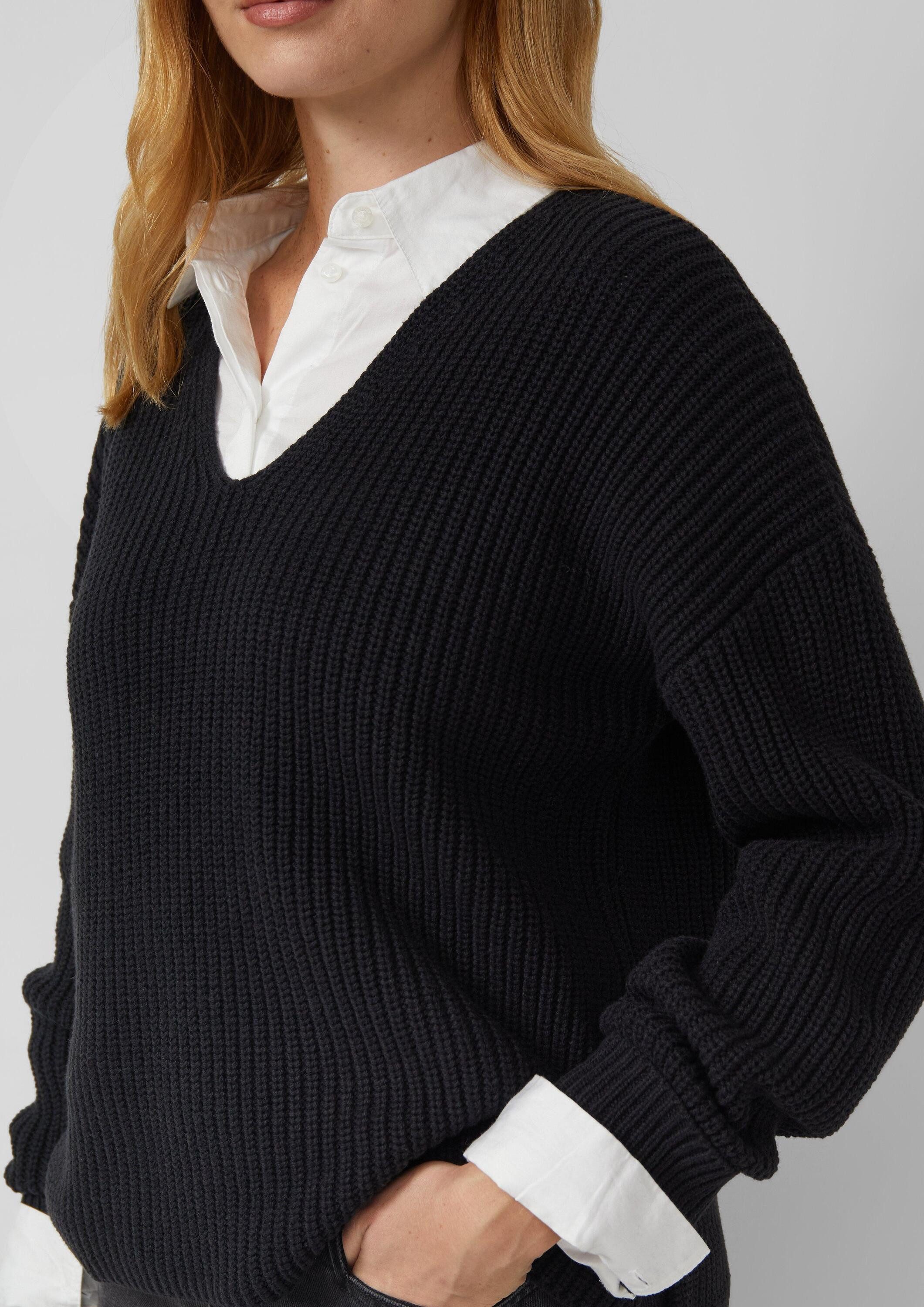 s.Oliver Longpullover Strickpullover Grobstrickpullover mit V-Ausschnitt im Relaxed Fit