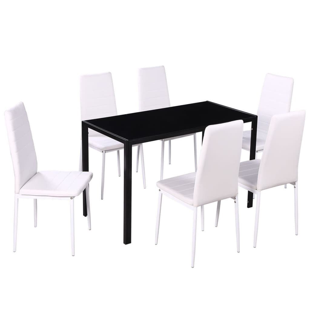 DOTMALL Sitzgruppe Essgruppe (7-tlg), Stabile und leicht, Tisch mit 6 Stühlen Schwarz und Weiß