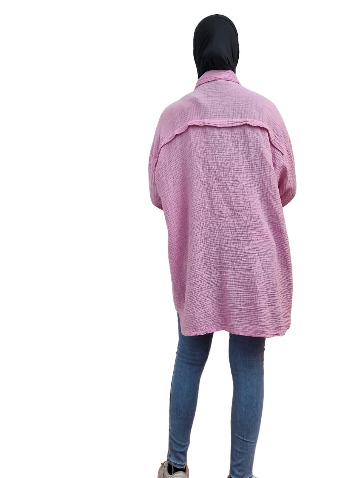 HELLO MISS Blusenkleid Beliebte Musselin Oversize Bluse in Lang, Baumwolle Hemd, Sommer Bluse in Unifarbe