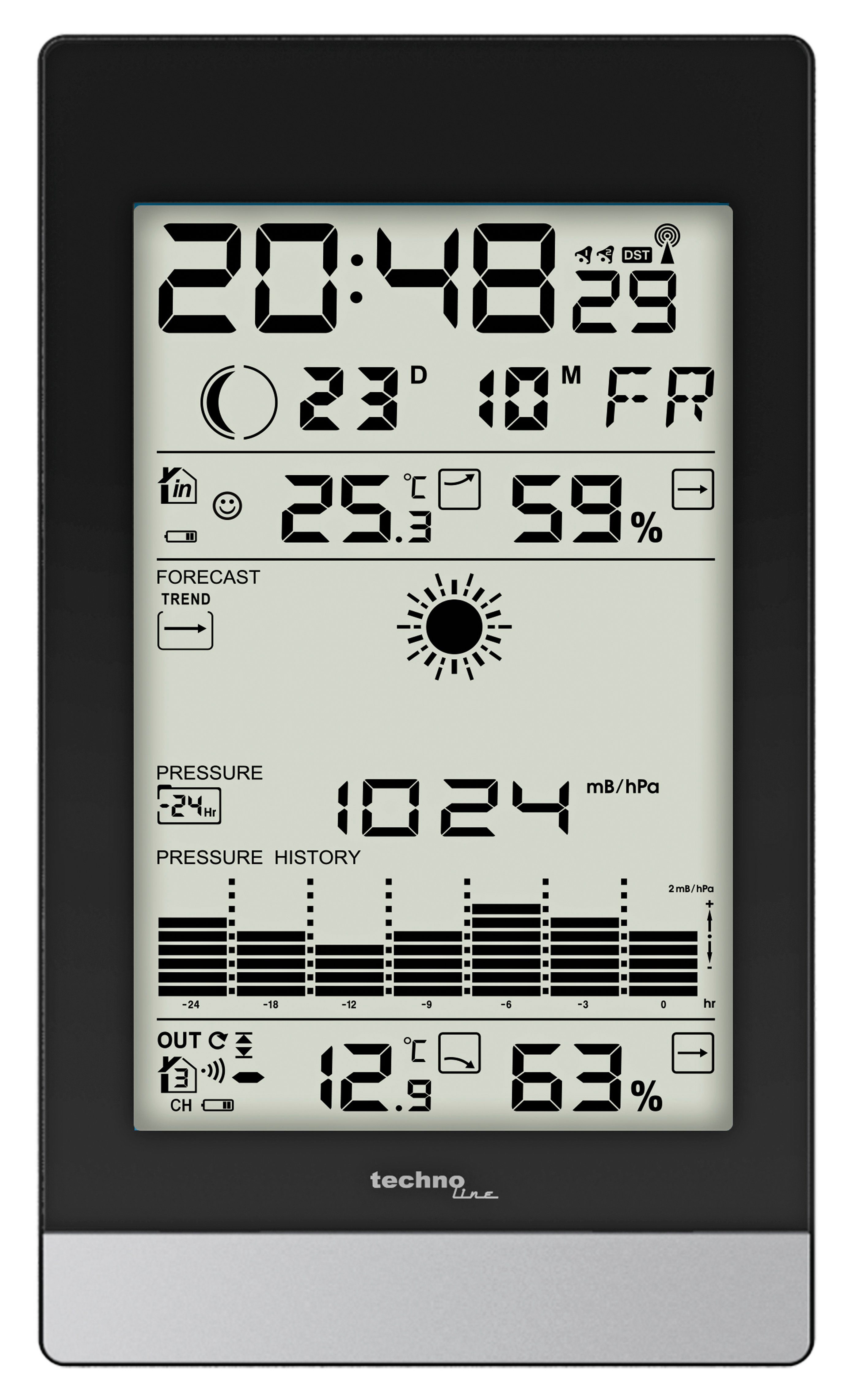 technoline WS 9050 Wetterstation (inklusive Außensender, Wettervorhersage mit Frostalarm und Wohlfühlindikator)