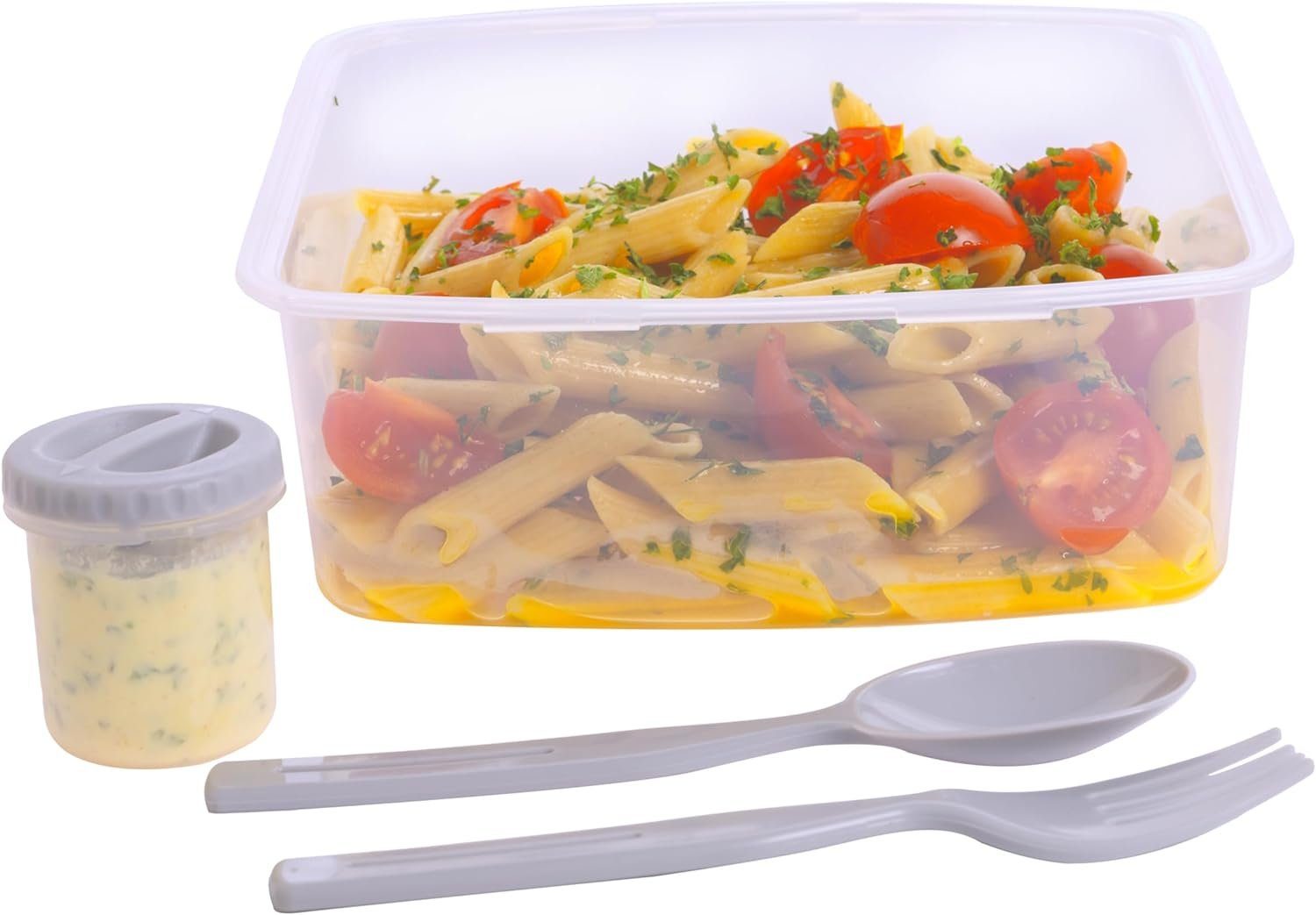 Lunchbox Click-Verschluss cm), Salatbox 3er cm*18.5 cm*18.5 Essensbox Centi mit go, Kunststoff, to und 9 Set Dressingbehälter, mit (3-tlg., Besteck