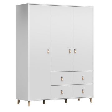 MOEBLO Drehtürenschrank FAGO 19 4S3D (Griffe aus Leder, weiß, Kleiderchrank Schrank Kinderschrank mit Schubladen) (B x H x T): 150x201,5x55 cm