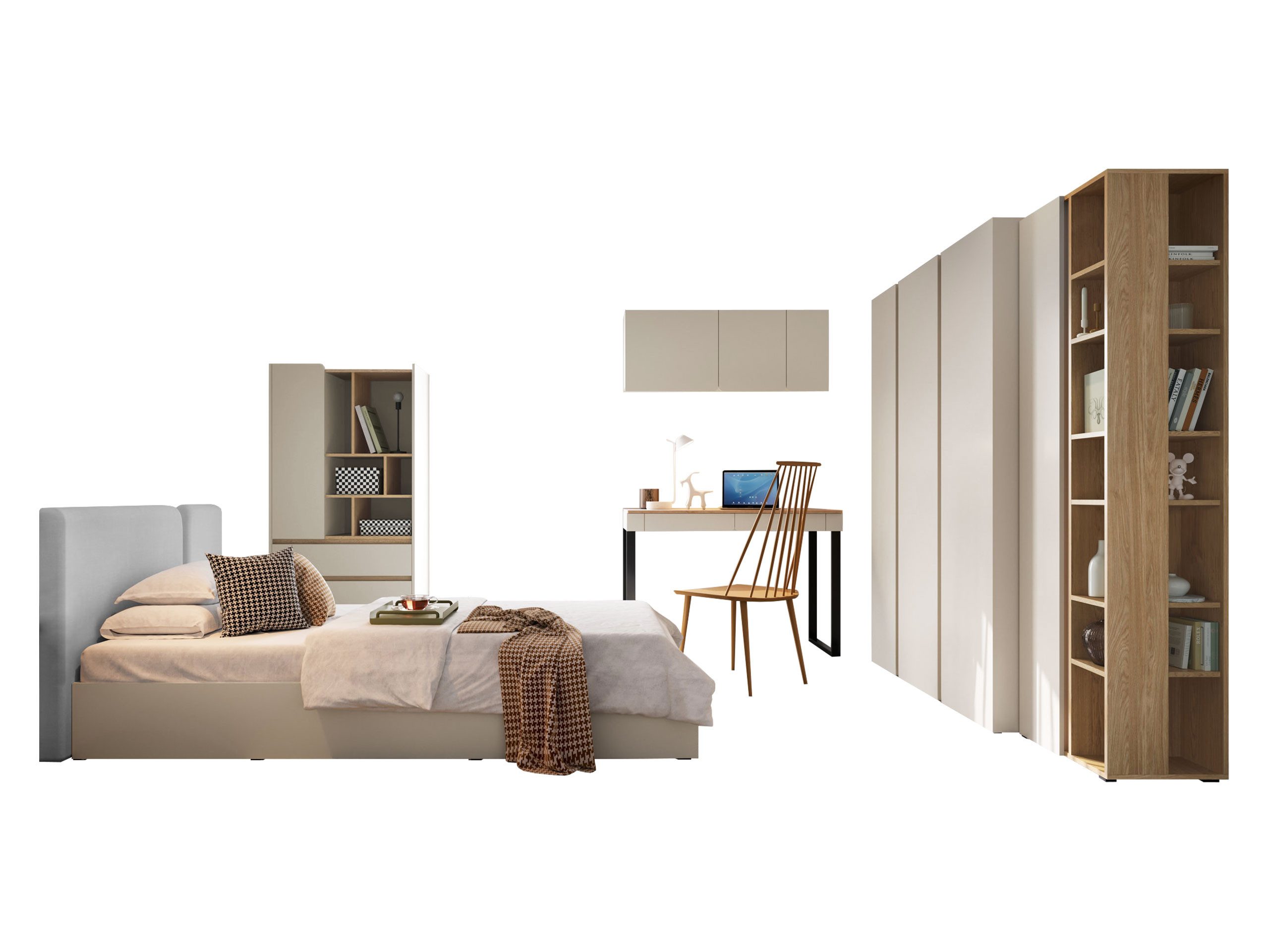 MIRJAN24 Jugendzimmer-Set Luca III, (Kleiderschrank, 2x Regal, Schreibtisch, Wandregal, Bett), 120x200 cm, Leistenlattenrost