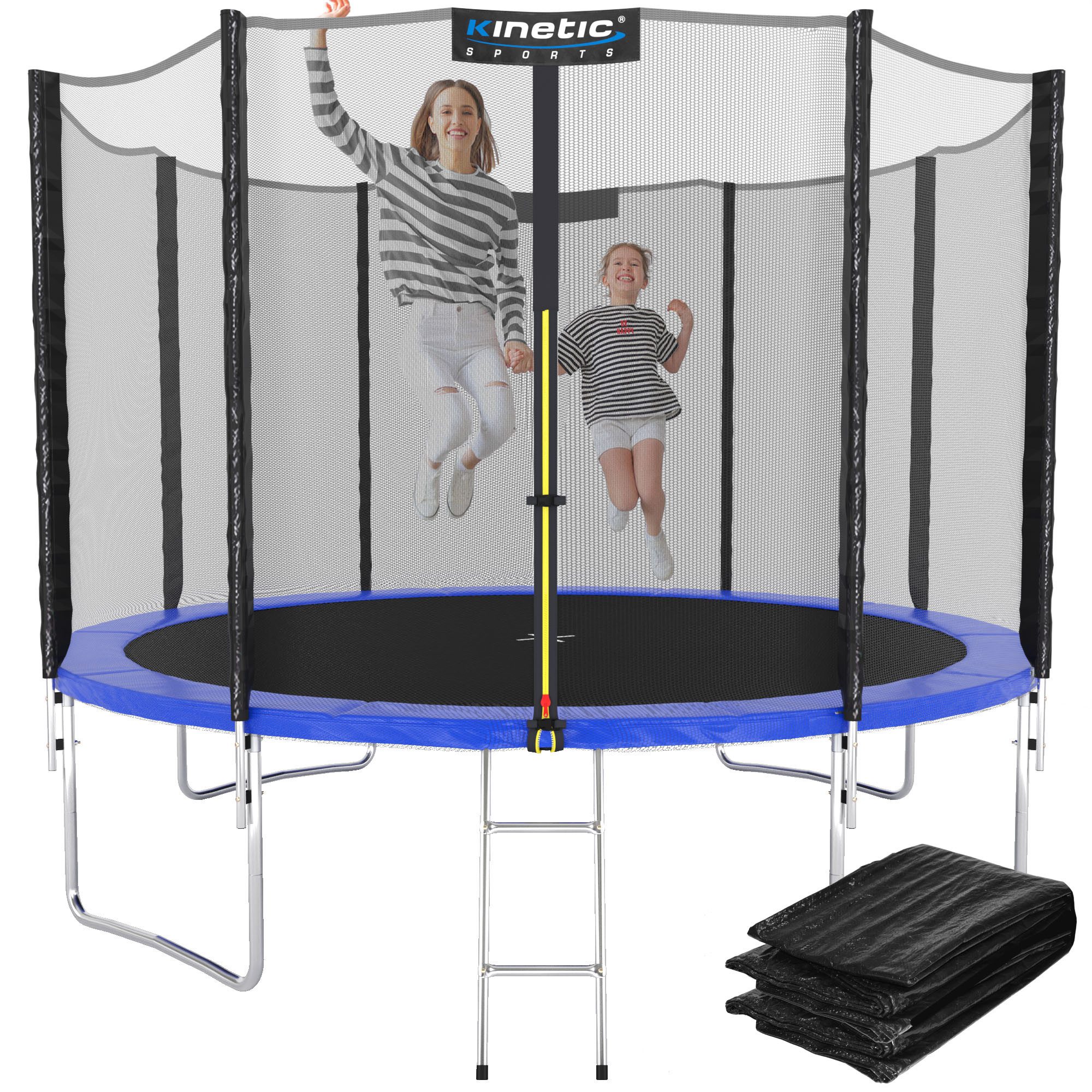 Kinetic Sports Gartentrampolin SALTO PLUS, Ø 183 cm, Komplett-Set mit Leiter, Regenplane, Einstiegsleiter