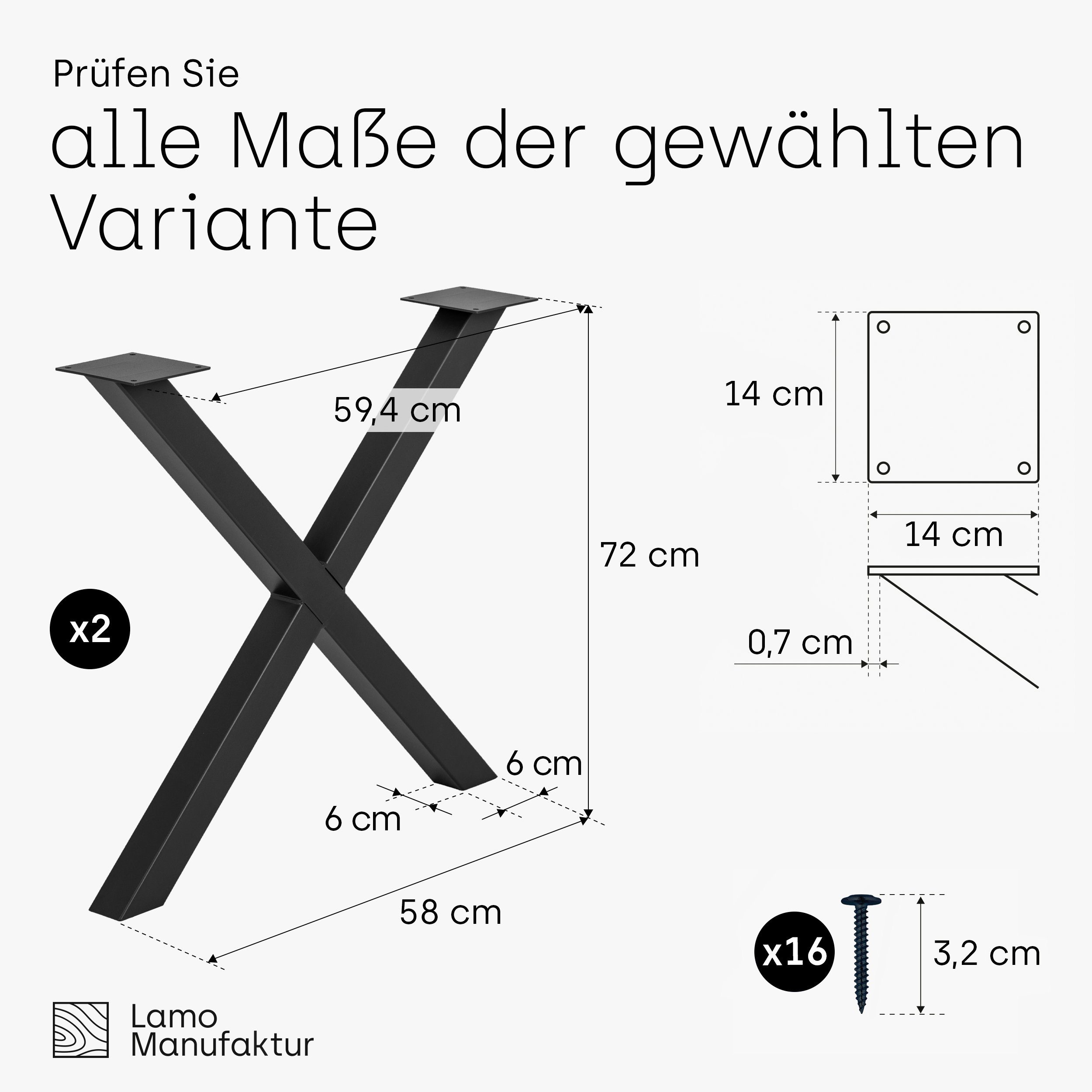 pulverbeschichtet (SET, Light X-Form Manufaktur Tiefschwarz Tischgestell Industriestahl 2er-Set Tischkufen), Mark Tischbeine LAMO