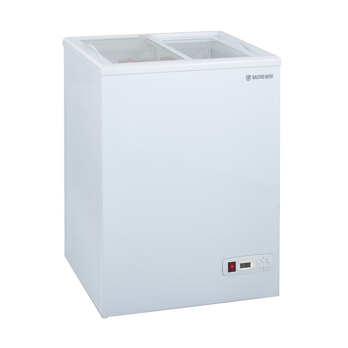 GastroHero Gefriertruhe Tiefkühltruhe 97 Liter mit Glasschiebedeckel & Schloss - Eistruhe, 58.5 cm breit