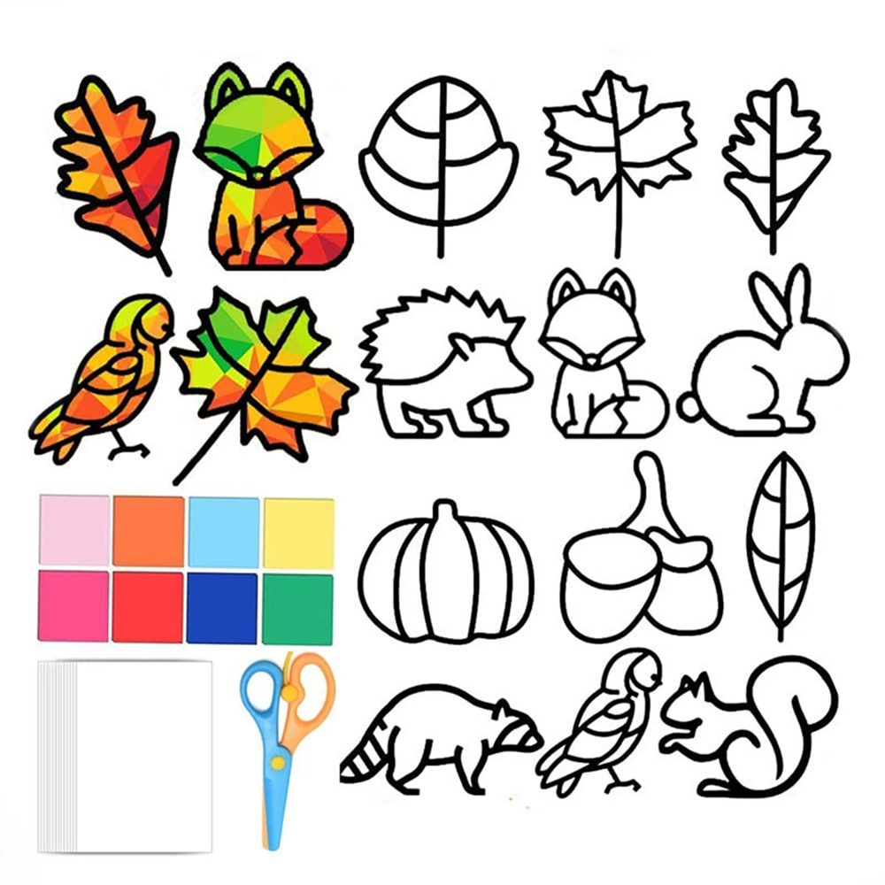 CLTYQ Fensterfolie Herbst Bastelset für Kinder,DIY Fensterfolie Fensterbilder Herbst, Herbstdeko,Bastelset,DIY Geschenk für Halloween, Weihnachten