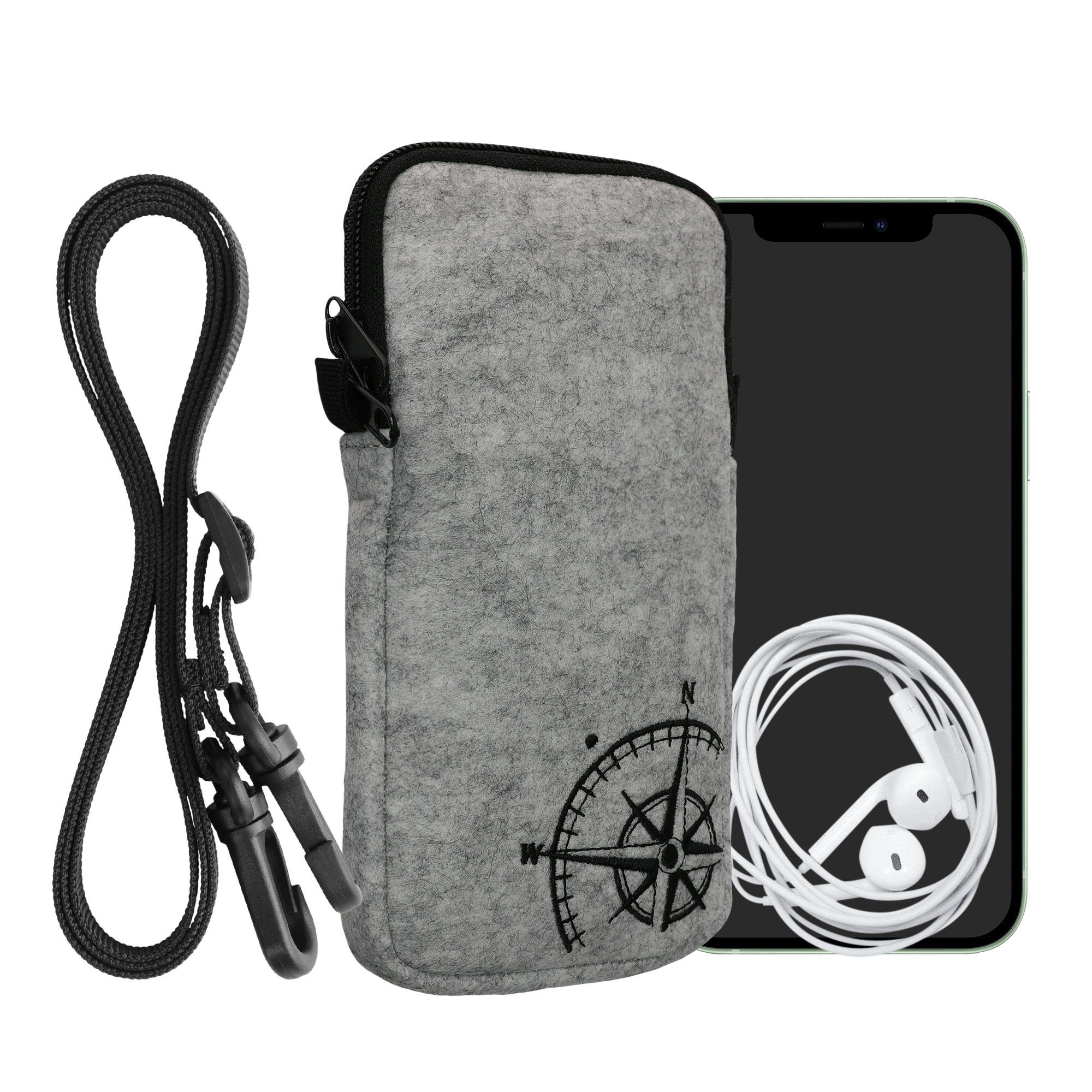 kwmobile Sleeve Handytasche für Smartphones XXL - 7", Filz Handy Hülle - Tasche mit Kette 17,7 x 8,5 cm Innenmaße
